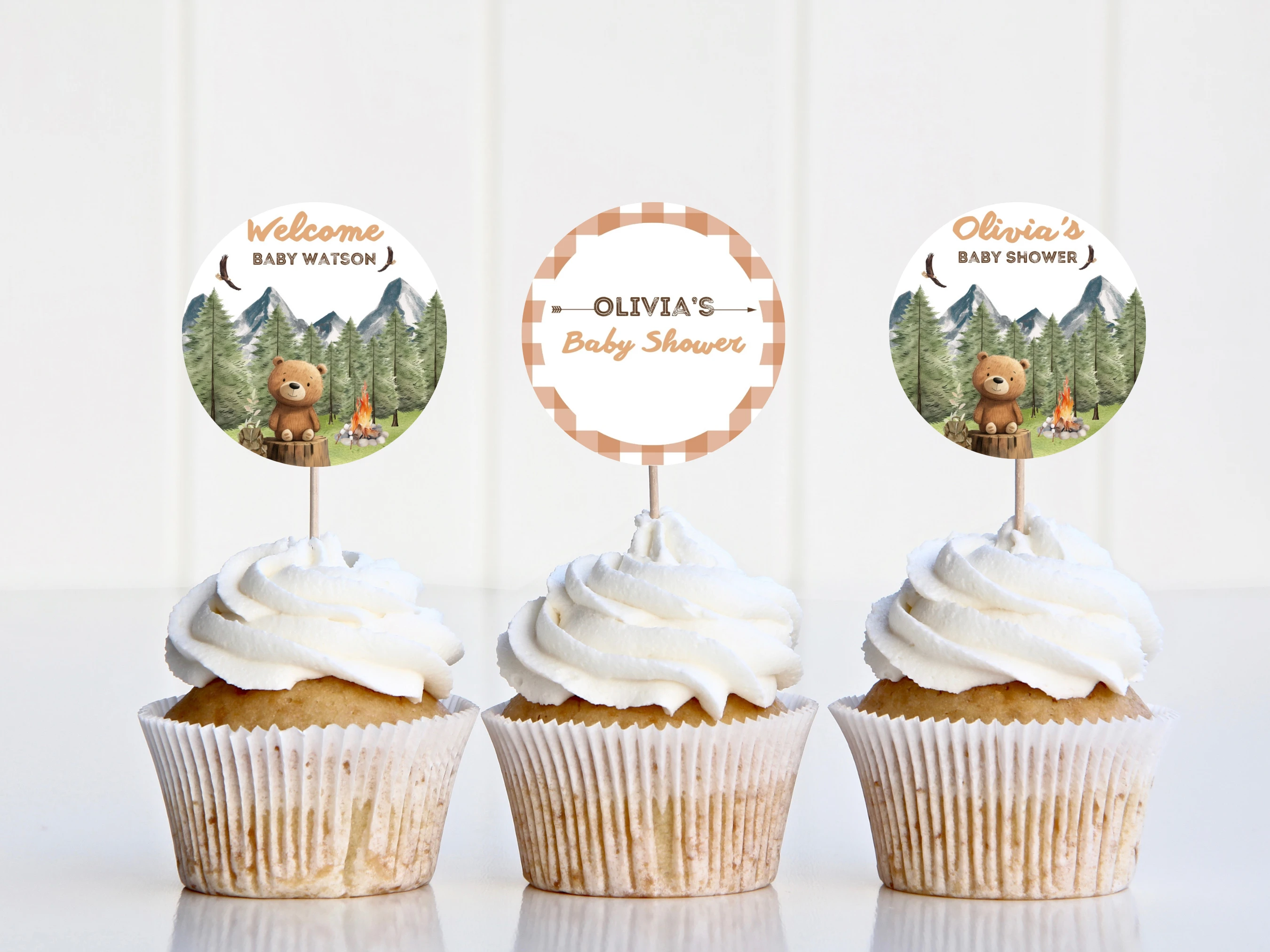 Little Camper Baby Shower Cupcake Toppers | Adventure Awaits Cake Topper | Editable Canva Template | Digital Download