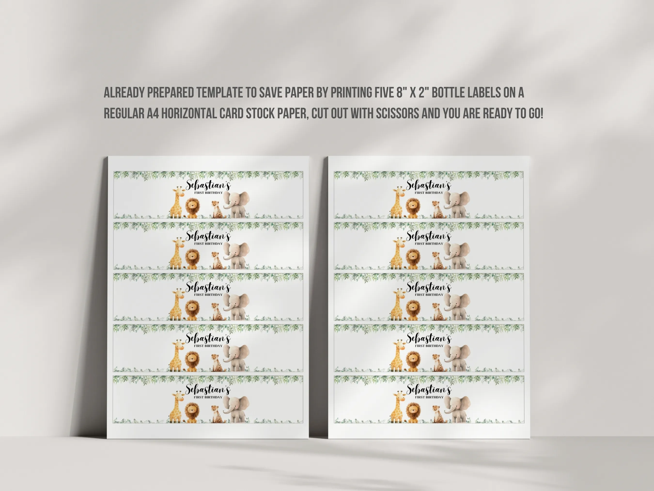 Wild One Birthday Water Bottle Labels | Safari Water Bottle Stickers | Jungle Party Bottle Wraps | Editable Canva Template | Digital Download