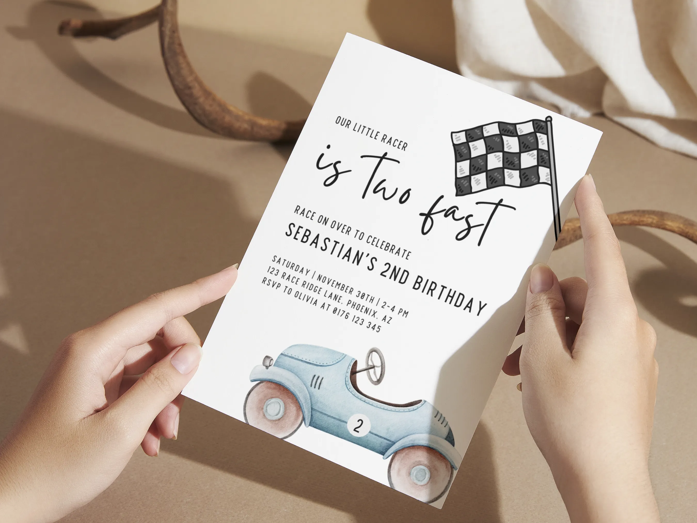 Two Fast Birthday Invitation | Fast One Vintage Race Car Party | Editable Canva Template | Digital Download