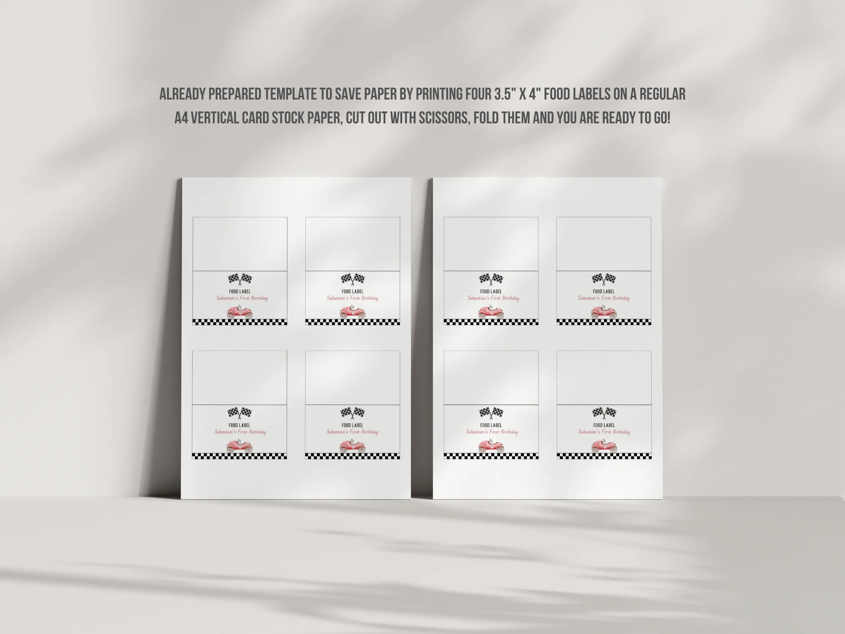 Fast One Birthday Food Tent Cards | Red Race Car Place Cards | Racing Party Table Labels | Editable Canva Template | Digital Download