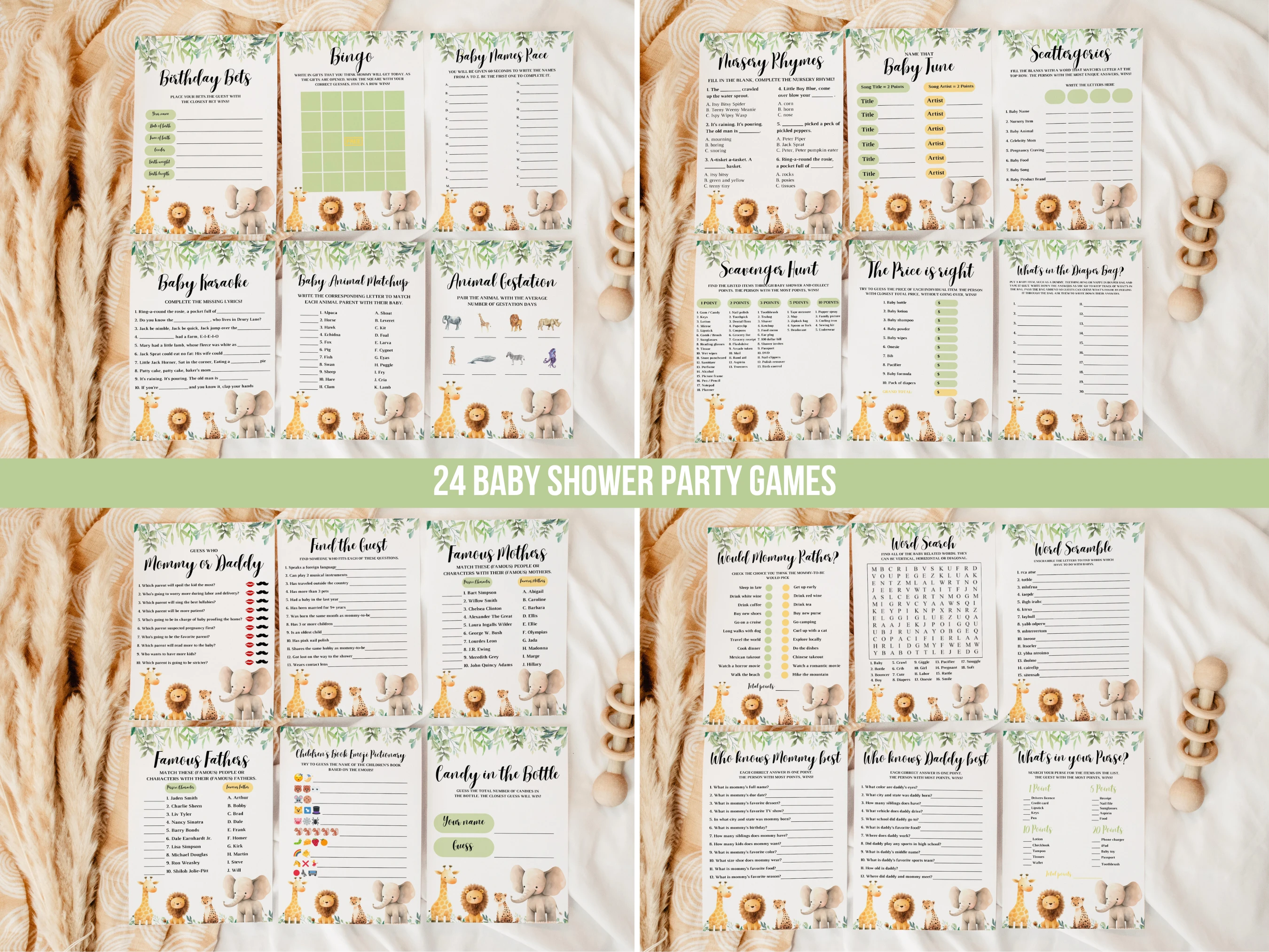 Safari Baby Shower Games Bundle | Jungle Animals Baby Shower Bingo Printable Games | Wild One Baby Shower Party Games | Editable Canva Template | Digital Download