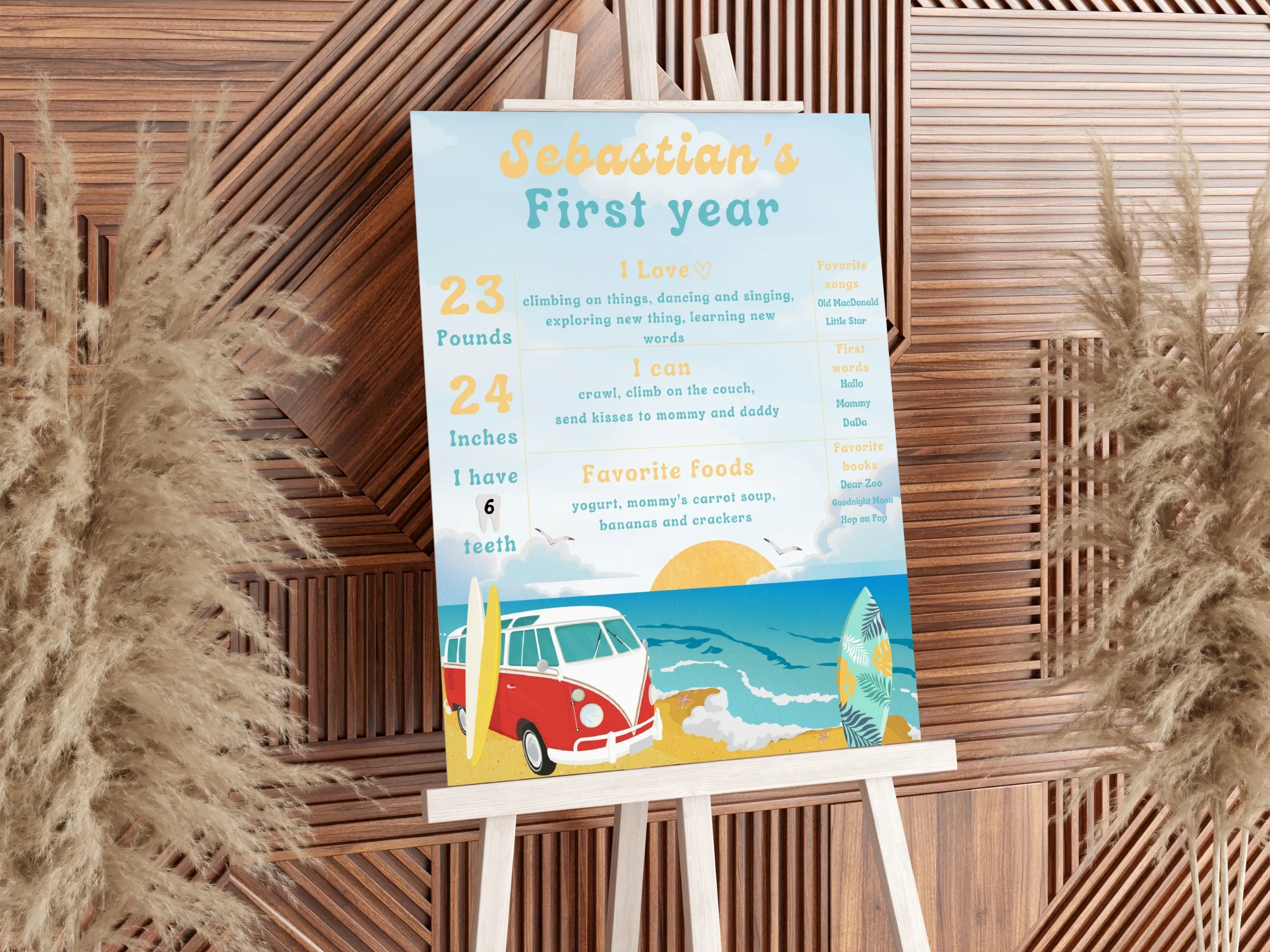 Surf Milestone Board | The Big One Milestone Poster | Beach Party Baby Milestone Sign | 1st Birthday Party | Editable Canva Template | Digital Download