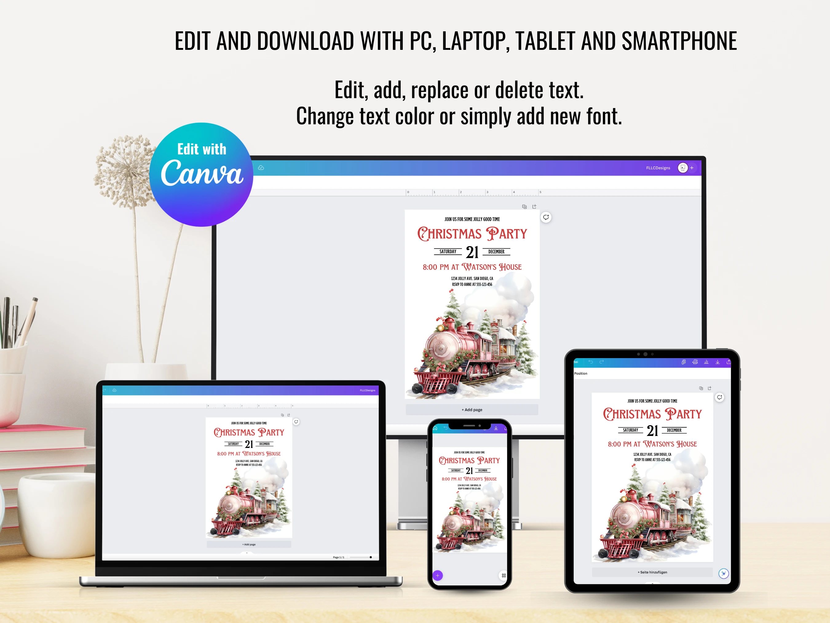 Christmas Train Party Invitation: North Pole Holiday Train Invite | Editable Canva Template | Digital Download