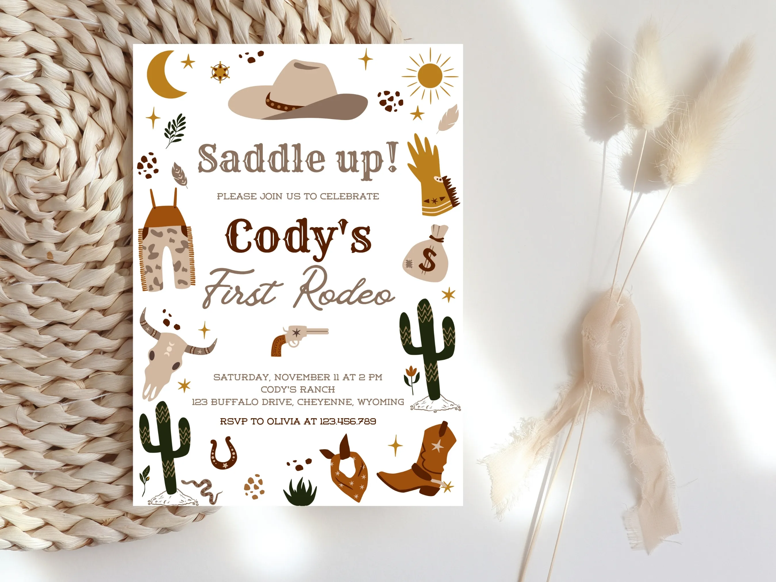 My First Rodeo Birthday Invitation | Wild West Cowboy Party | Editable Canva Template | Digital Download
