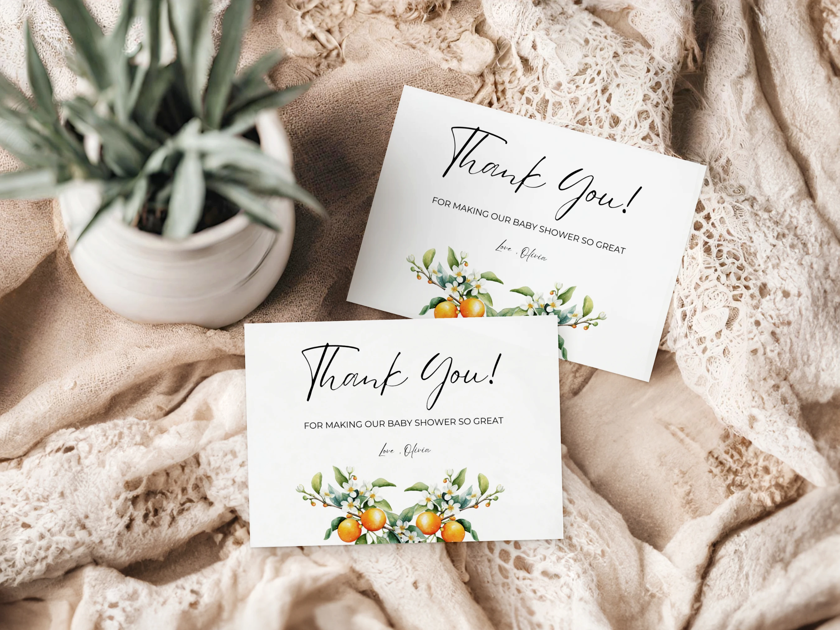 little cutie baby shower thank you card, orange baby shower thank you note, clementine baby shower thank you card printable, citrus baby shower thank you template, editable baby shower thank you card Canva