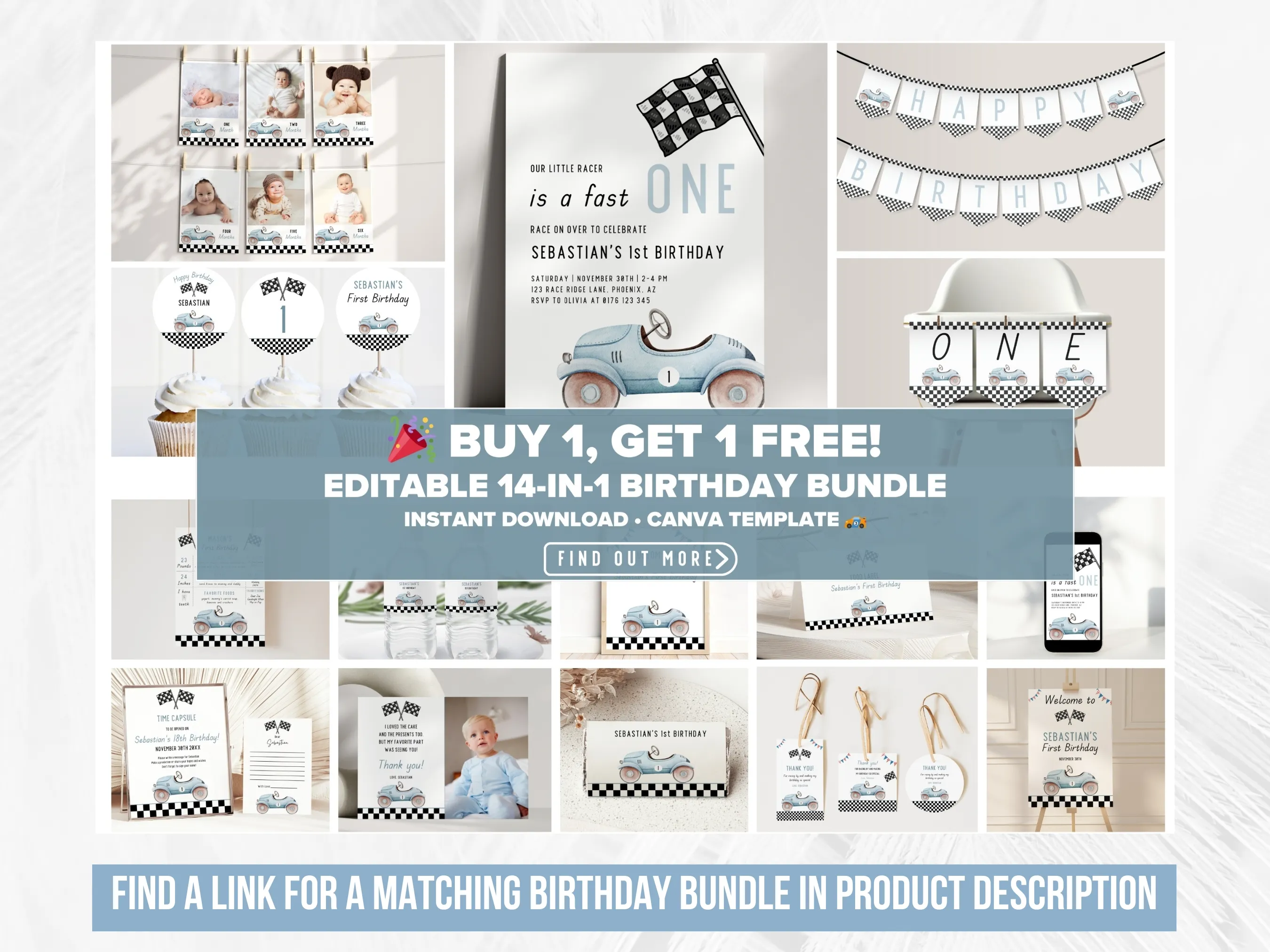 Two Fast Birthday Evite | Vintage Race Car Mobile Invitation | Fast One Theme | Editable Canva Template | Digital Download