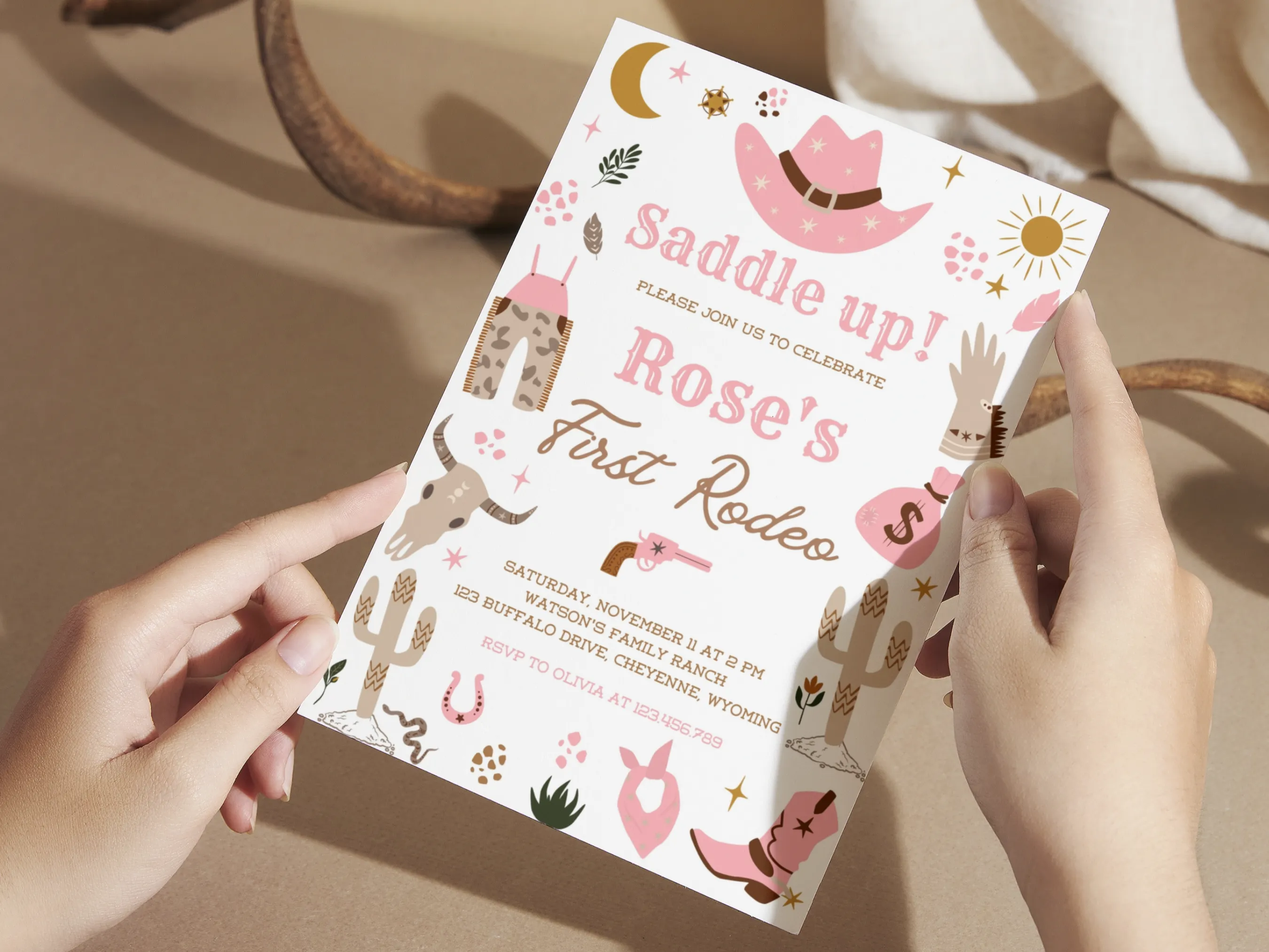 My First Rodeo Birthday Invitation | Cowgirl Western Party | Editable Canva Template | Digital Download