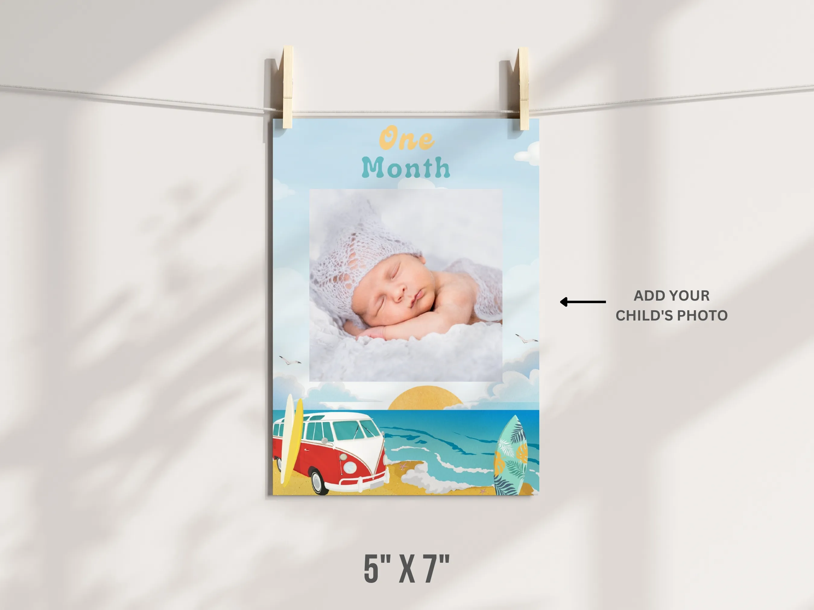 The Big One 1st Birthday Photo Banner | Surf Baby Milestone Cards | Editable Canva Template | Digital Download