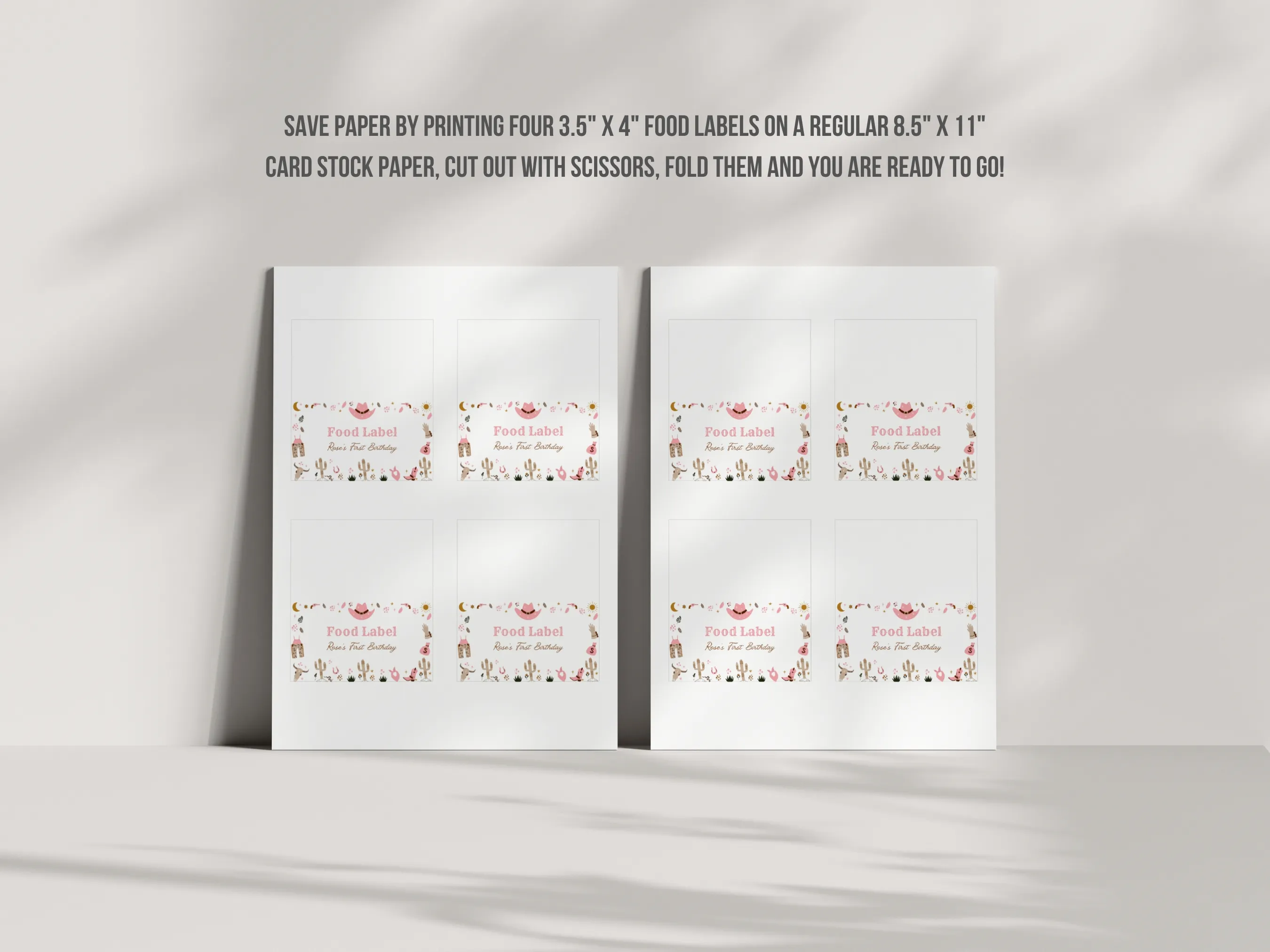 Cowgirl First Rodeo Birthday Food Tent Cards | Western Seating Place Cards | Pink Rodeo Table Labels | Editable Canva Template | Digital Download