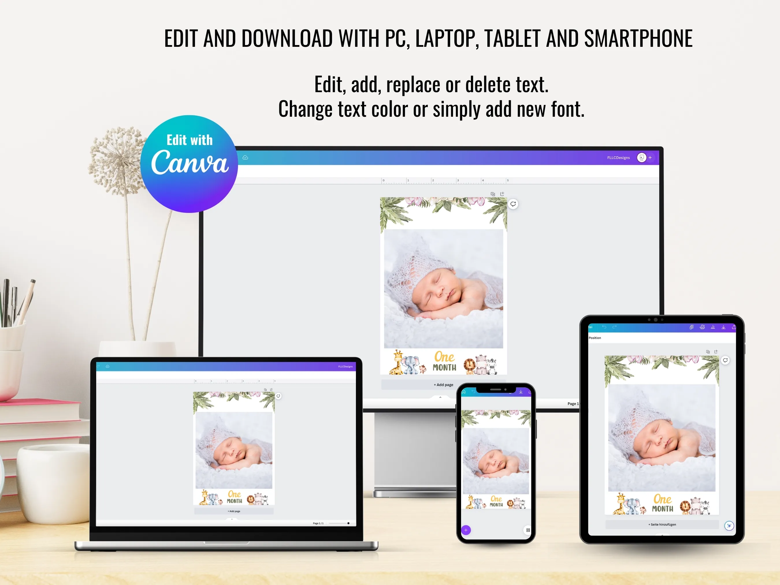 Safari Baby Milestone Cards | Wild One Birthday Photo Banner | Editable Canva Template | Digital Download