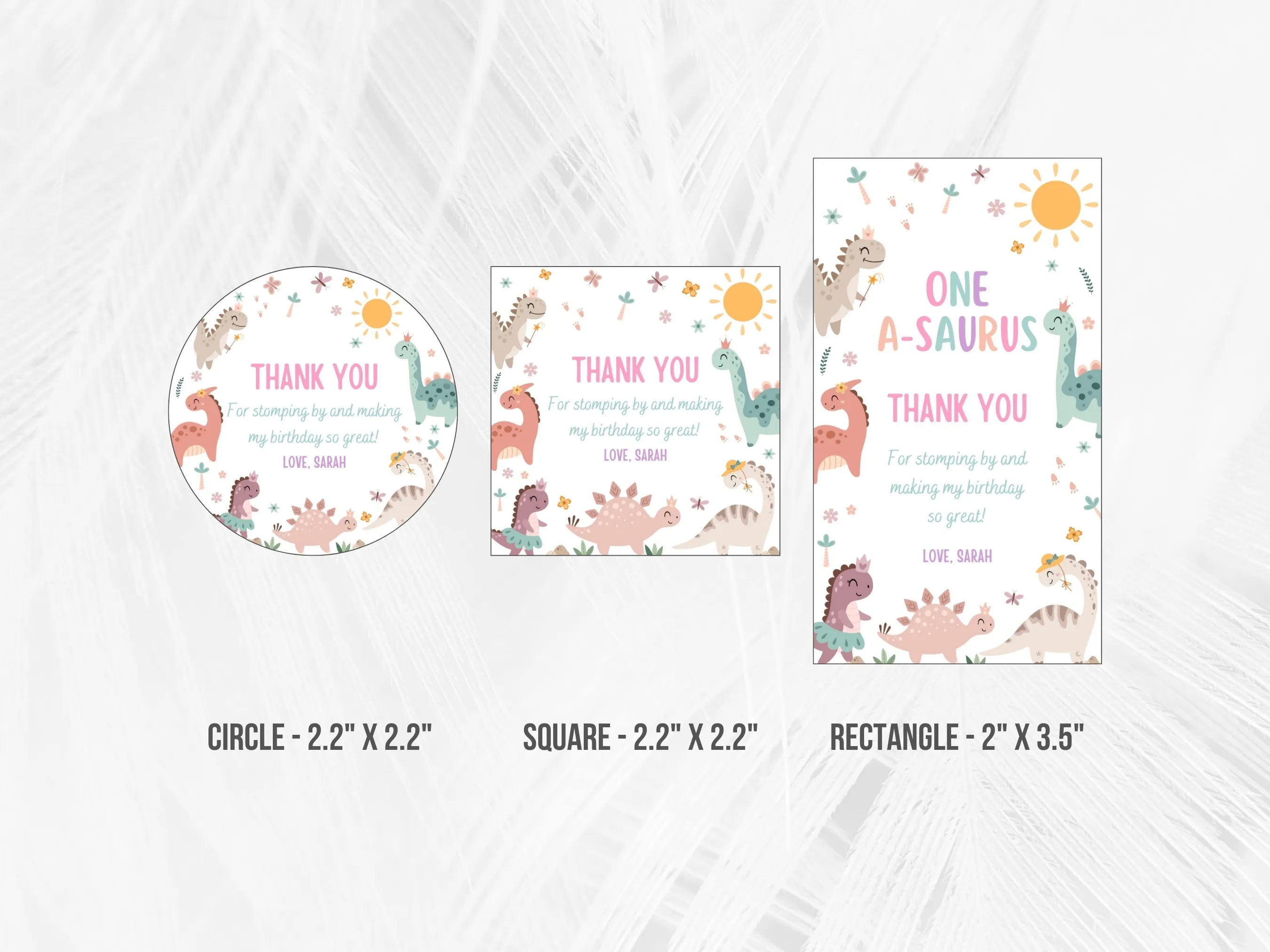 Baby Girl Dinosaur Birthday Thank You Tags | Pink Dino Party Favor Labels | Party Gift Tags | Editable Canva Template | Digital Download