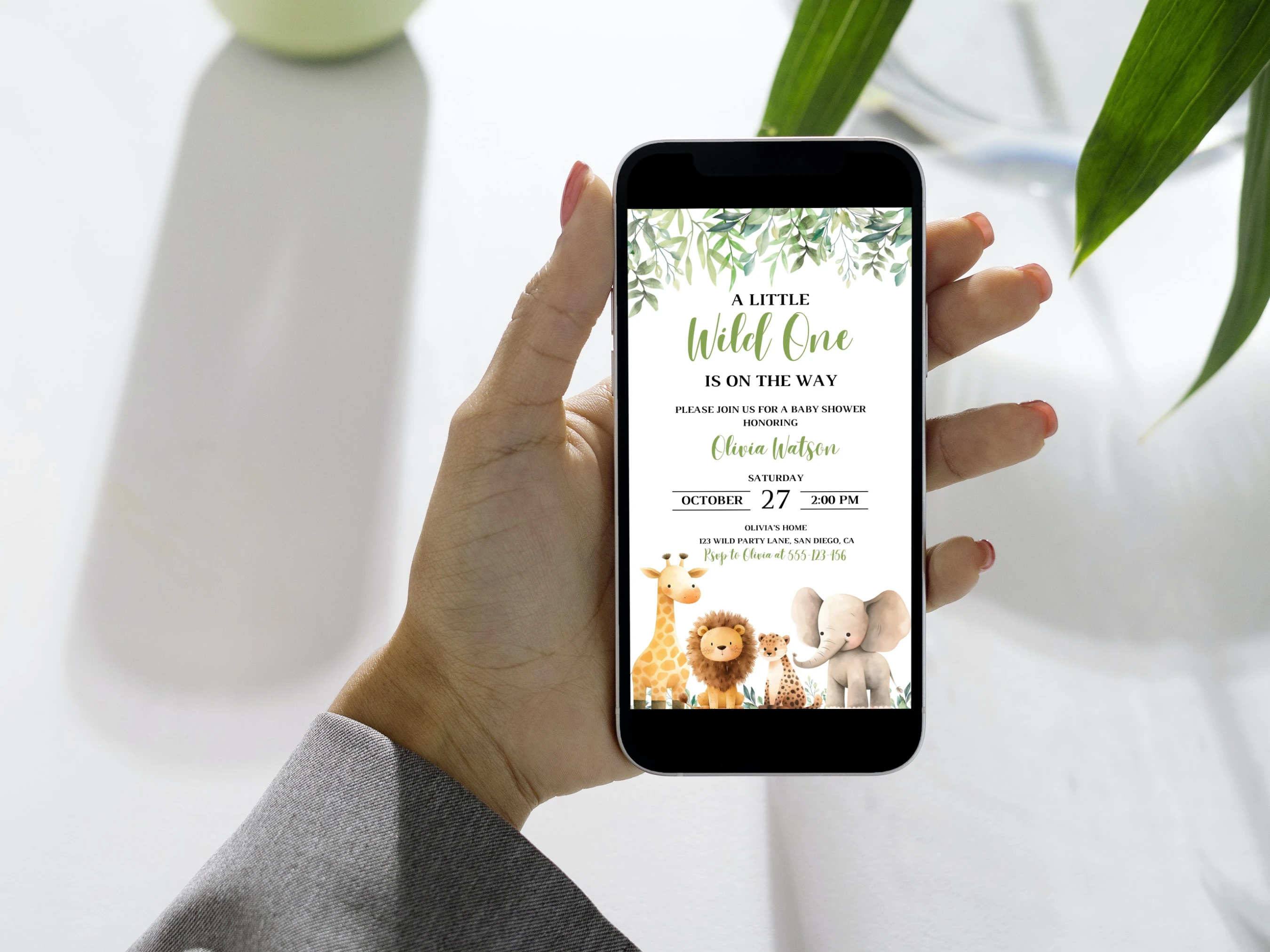 Safari Baby Shower Mobile Invitation | Jungle Theme Baby Shower Digital Invite | Wild One Baby Shower Party | Editable Canva Template | Digital Download