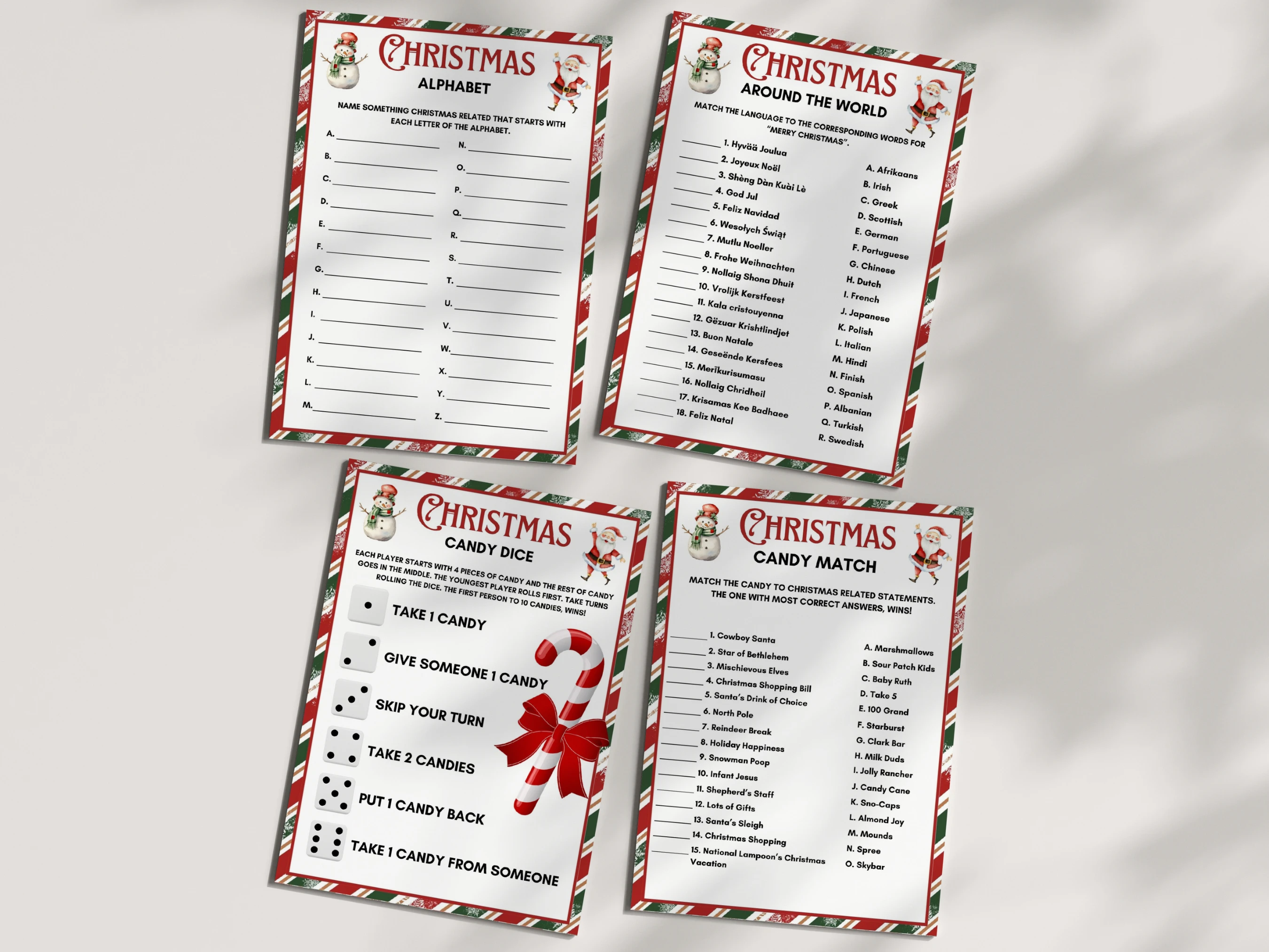 Santa & Snowman Christmas Games Bundle | 20 Printable Family Party Games | fllcdesigns | Ready-to-Print PDF | Digital Download