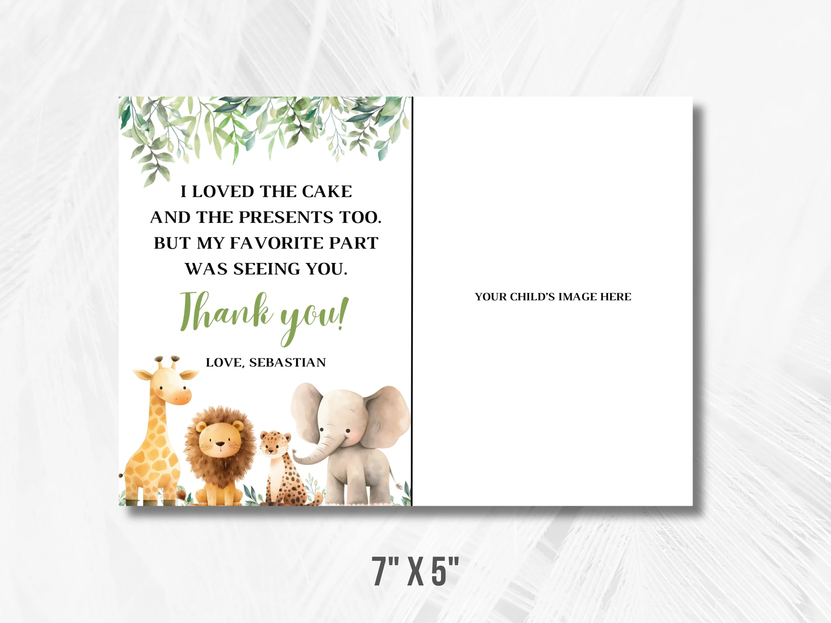 Wild One Birthday Thank You Card With Photo | Safari Animals Birthday Thank You Note | Jungle 1st Birthday Party | Editable Canva Template | Digital Download
