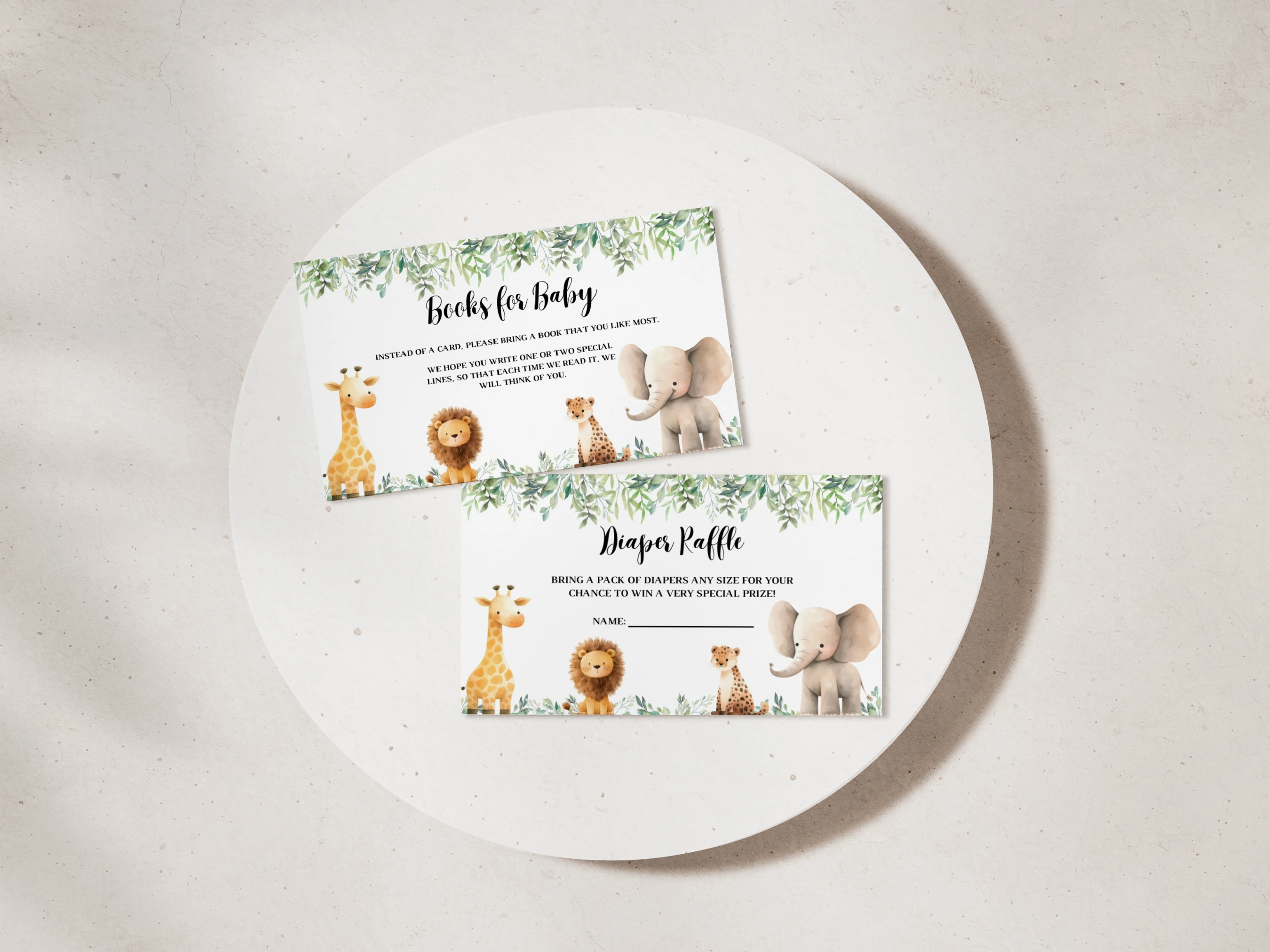 safari diaper raffle card, jungle animals books for baby card, safari baby shower raffle ticket printable, jungle baby shower insert card, editable diaper raffle card Canva