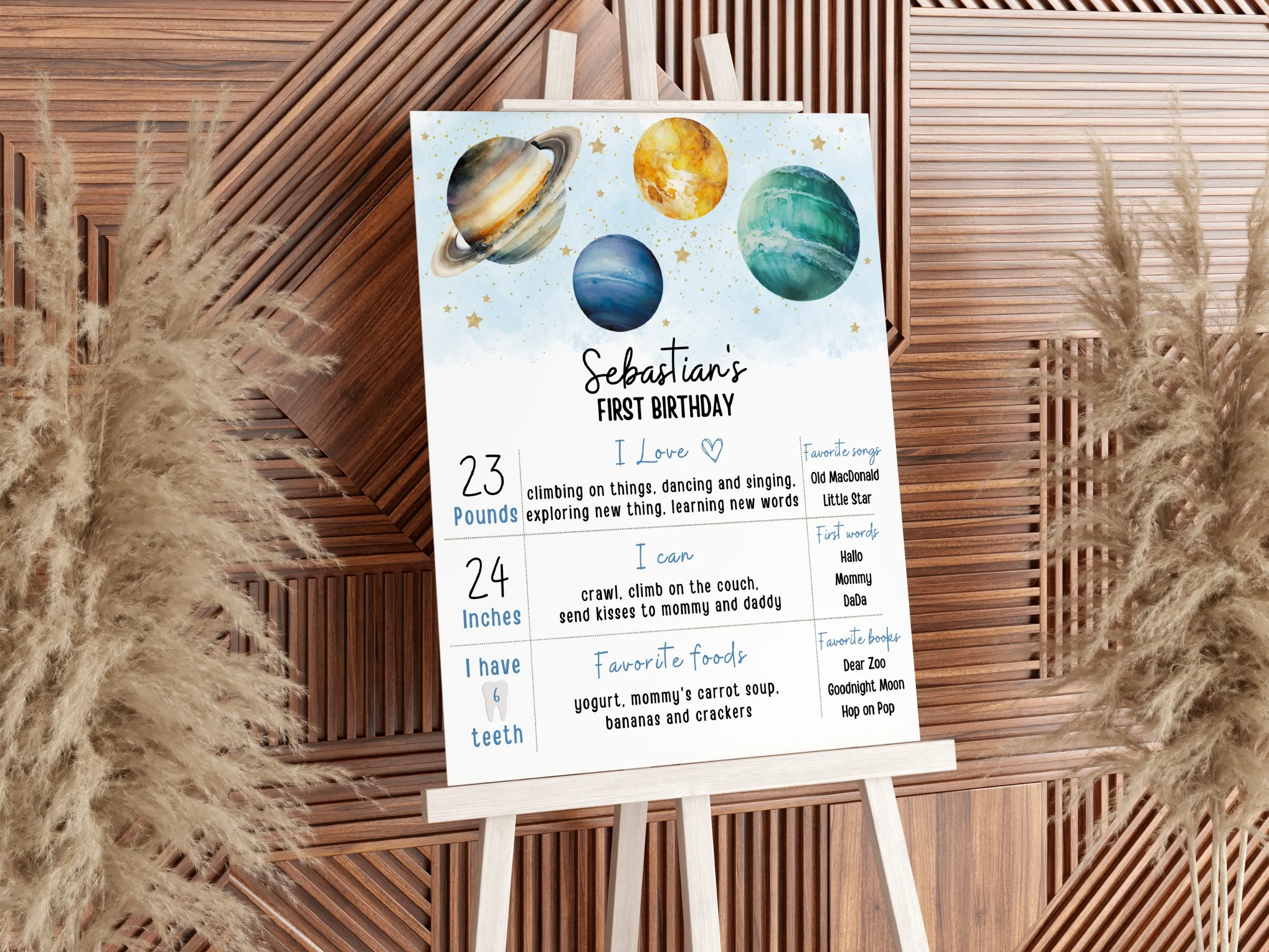 Outer Space Milestone Board | First Trip Around The Sun Milestone Poster | Planets Baby Milestone Sign | 1st Birthday Party | Editable Canva Template | Digital Download