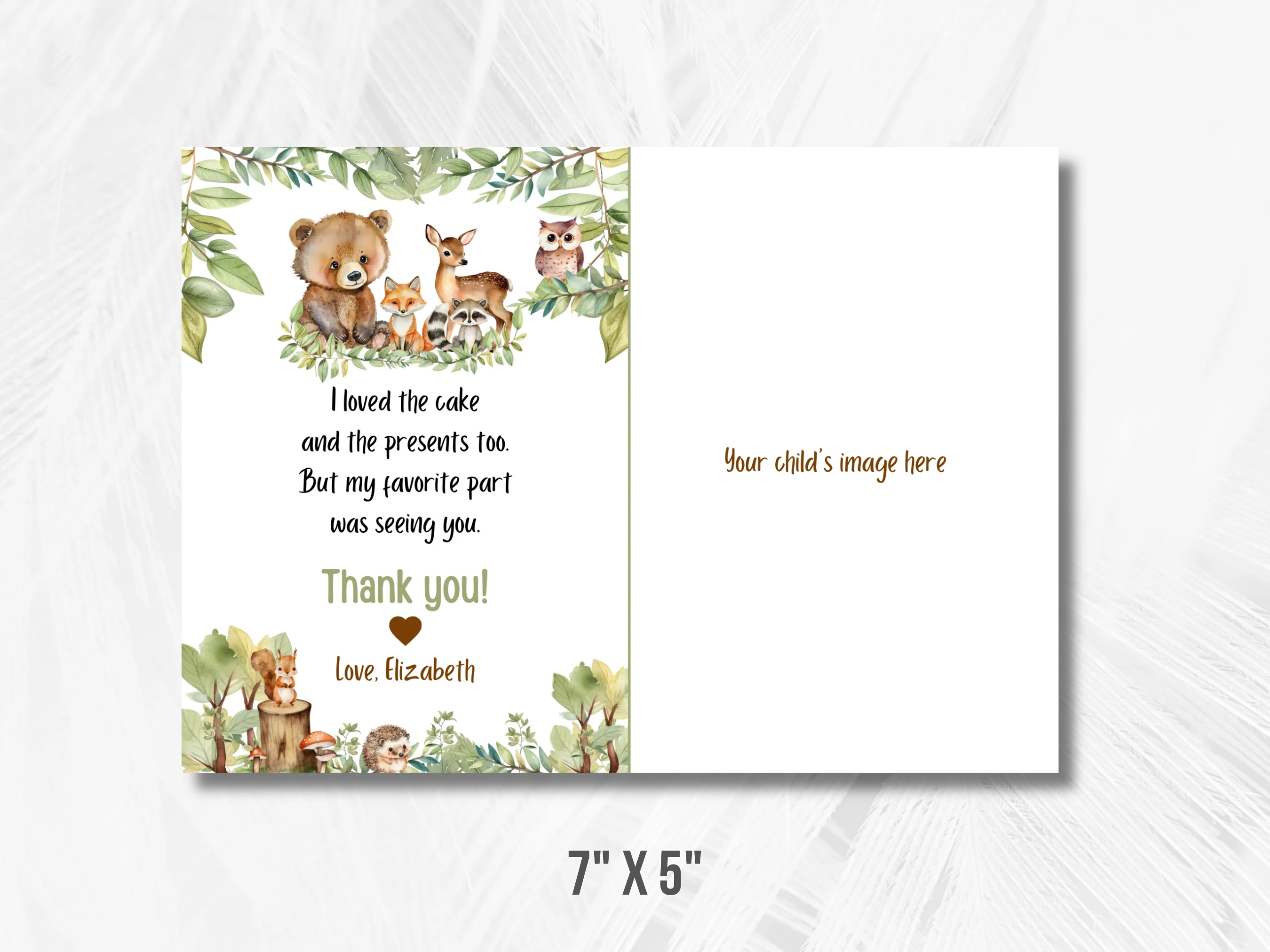 Wild One Forest Animals Birthday Thank You Card With Photo | Woodland Birthday Thank You Note | Brown Bear 1st Birthday Party | Editable Canva Template | Digital Download