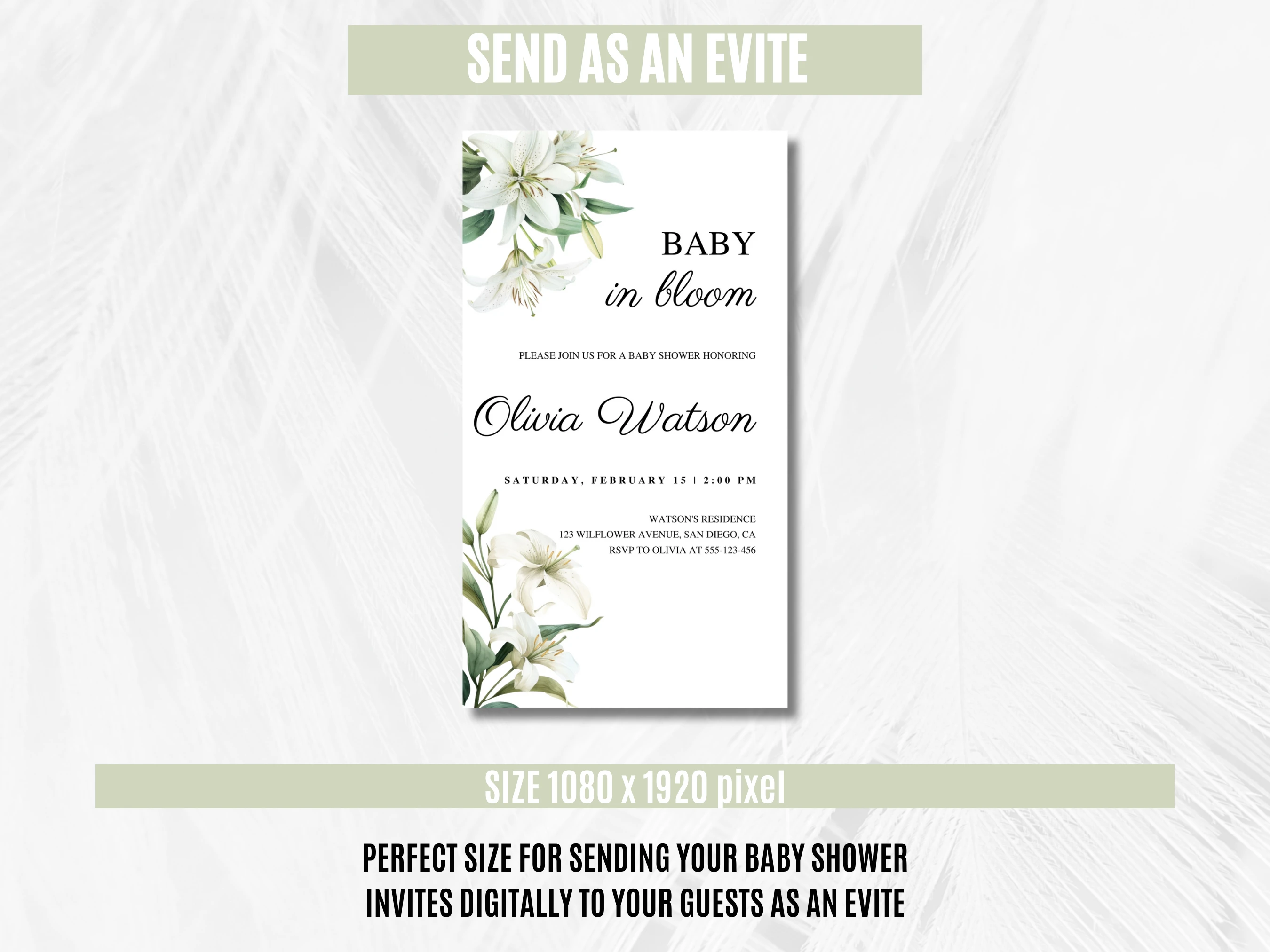 Baby In Bloom Baby Shower Mobile Invitation | Wildflower Baby Shower Digital Invite | Spring Greenery Baby Shower Party | Editable Canva Template | Digital Download