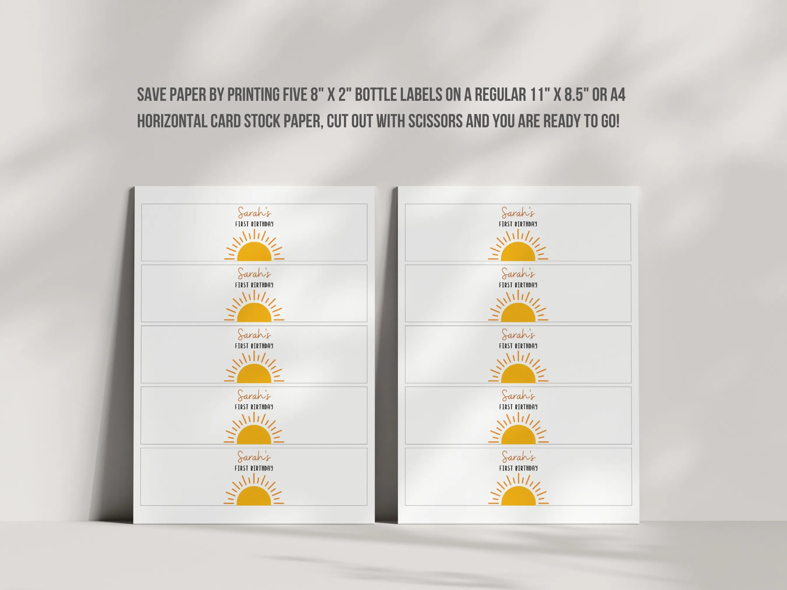 Sunshine Birthday Water Bottle Labels | First Trip Around the Sun Bottle Wraps | Editable Canva Template | Digital Download