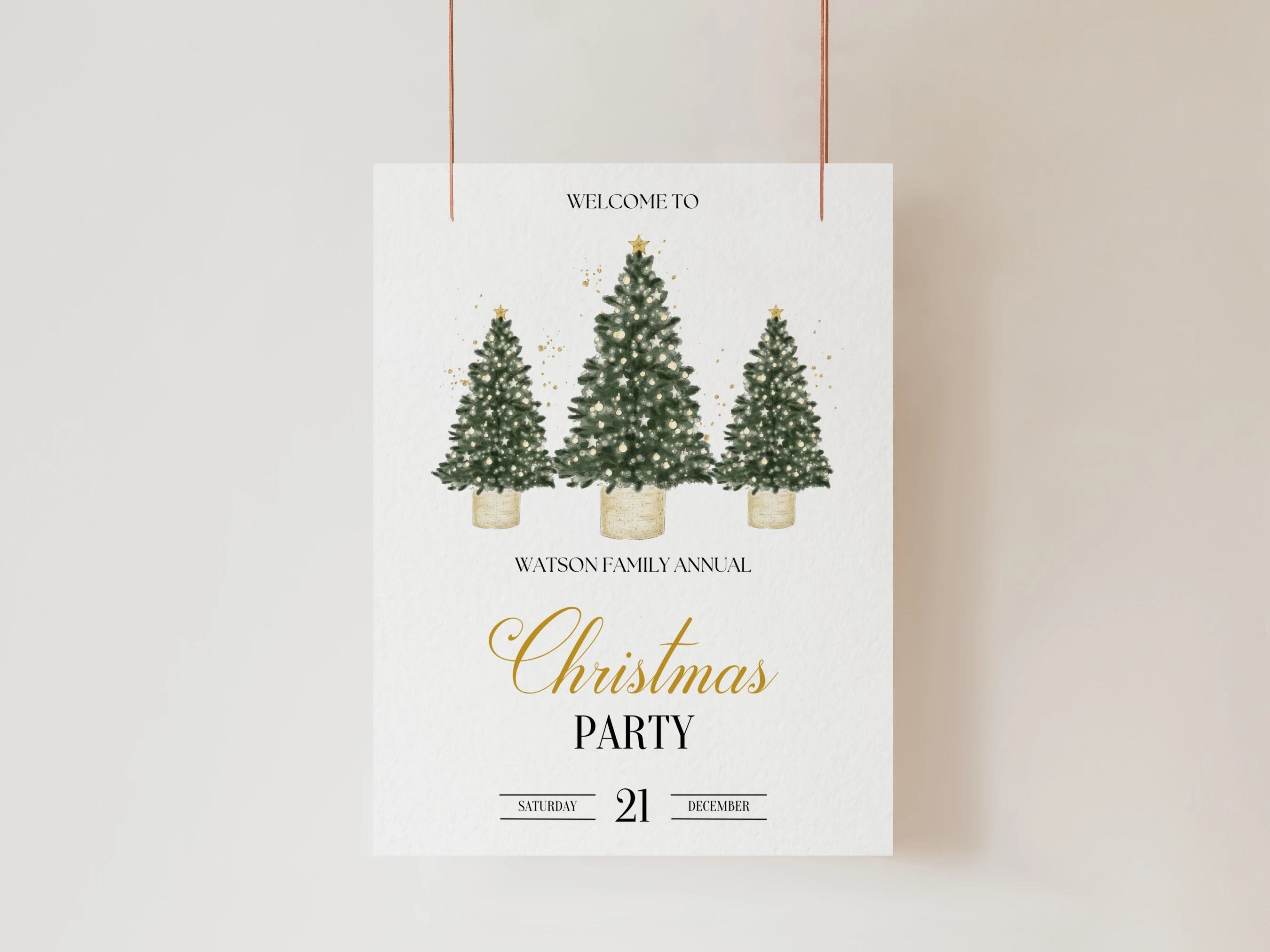 Green & Gold Christmas Tree Welcome Sign | Christmas Dinner Party Decor | Editable Canva Template | Digital Download
