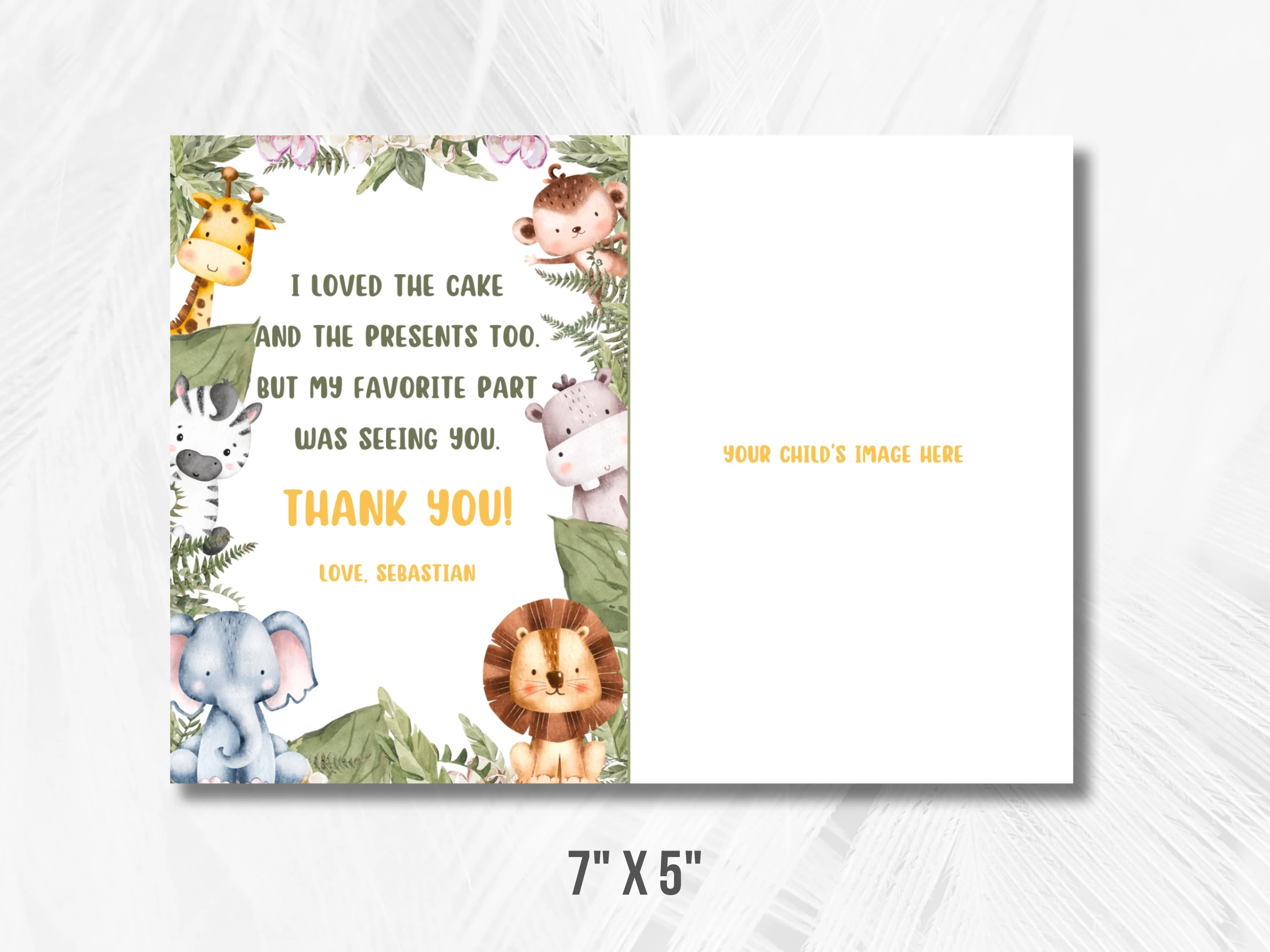Wild One Safari Birthday Thank You Card With Photo | Jungle Animals Party Birthday Thank You Note | Party Animals 1st Birthday Party | Editable Canva Template | Digital Download