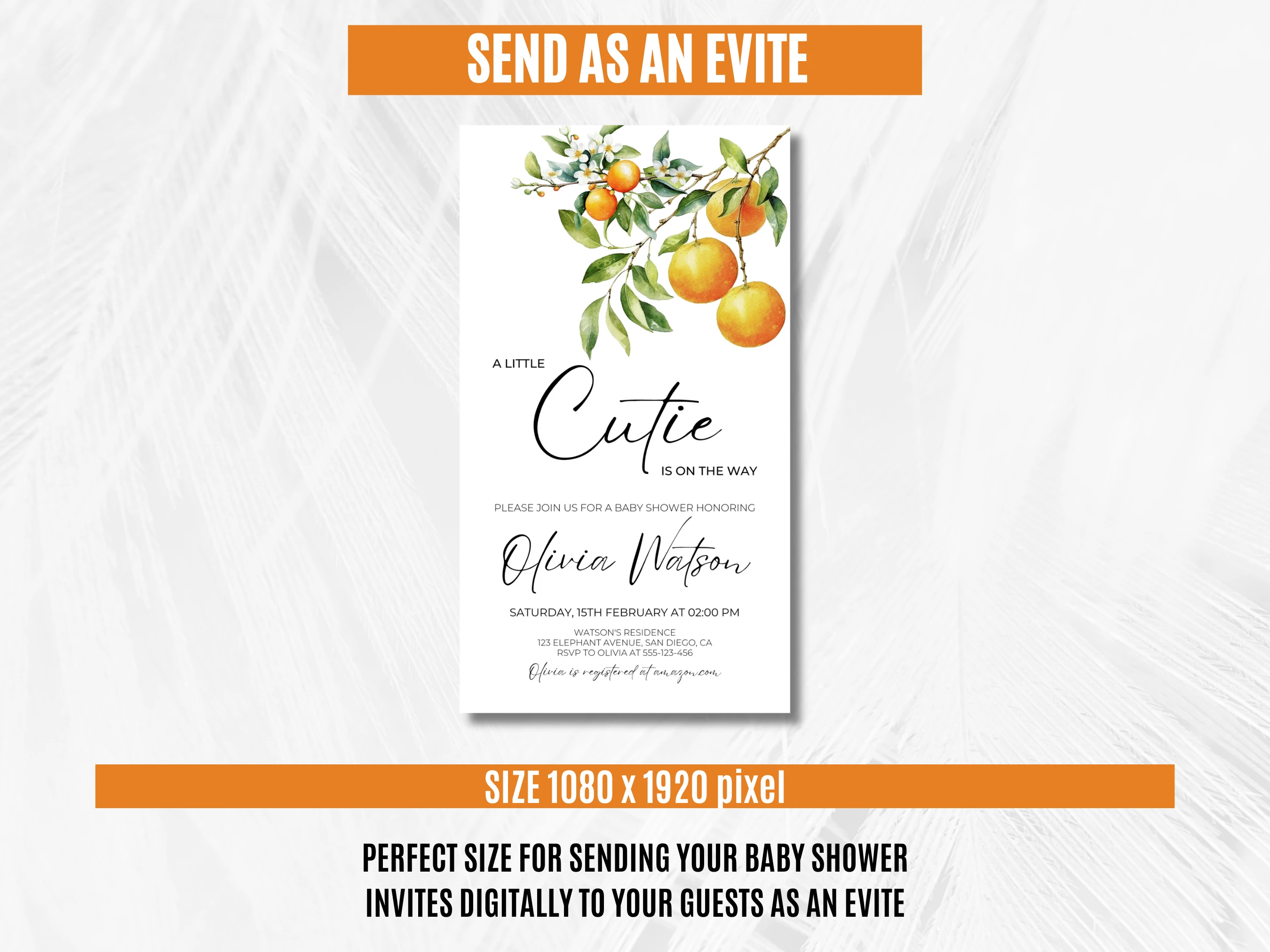 Little Cutie Baby Shower Mobile Invitation | Orange Baby Shower Invite | Spring Baby Shower Party | Editable Canva Template | Digital Download