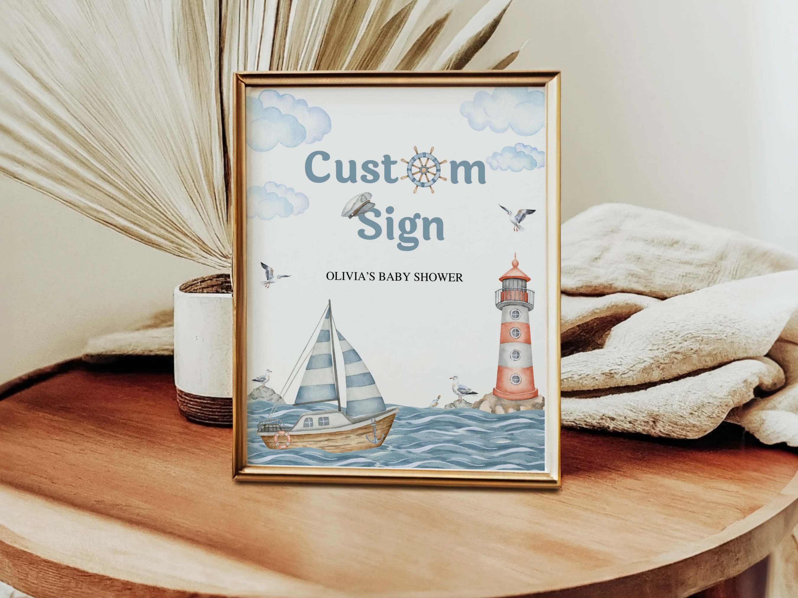 nautical baby shower table sign printable, ahoy its a boy baby shower pacifier hunt sign, ocean baby shower diaper raffle sign, nautical baby shower late night diapers sign, editable baby shower sign Canva