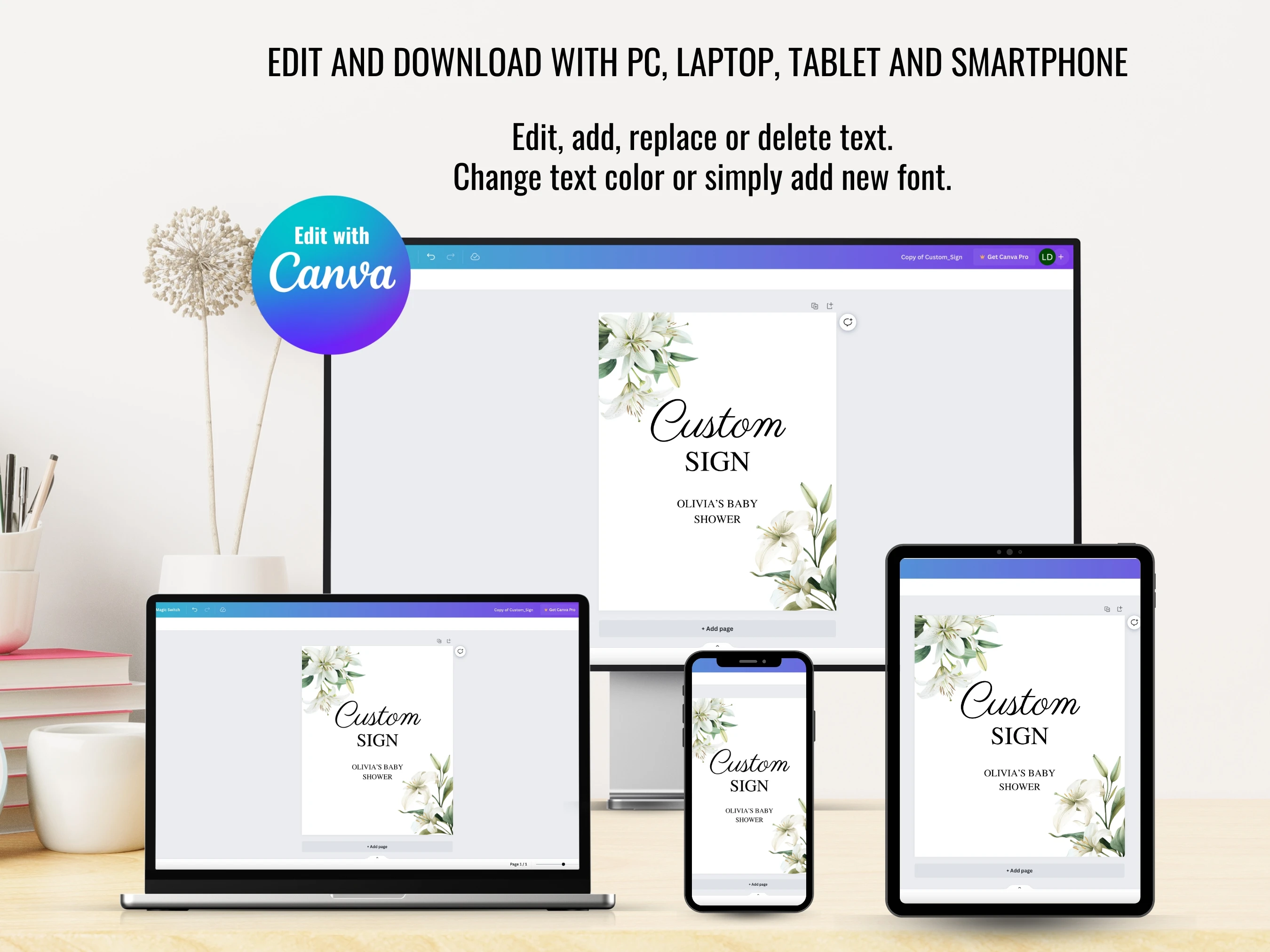 Baby In Bloom Baby Shower Table Sign | Wildflower Late Night Diapers | Pacifier Hunt Sign | Editable Canva Template | Digital Download