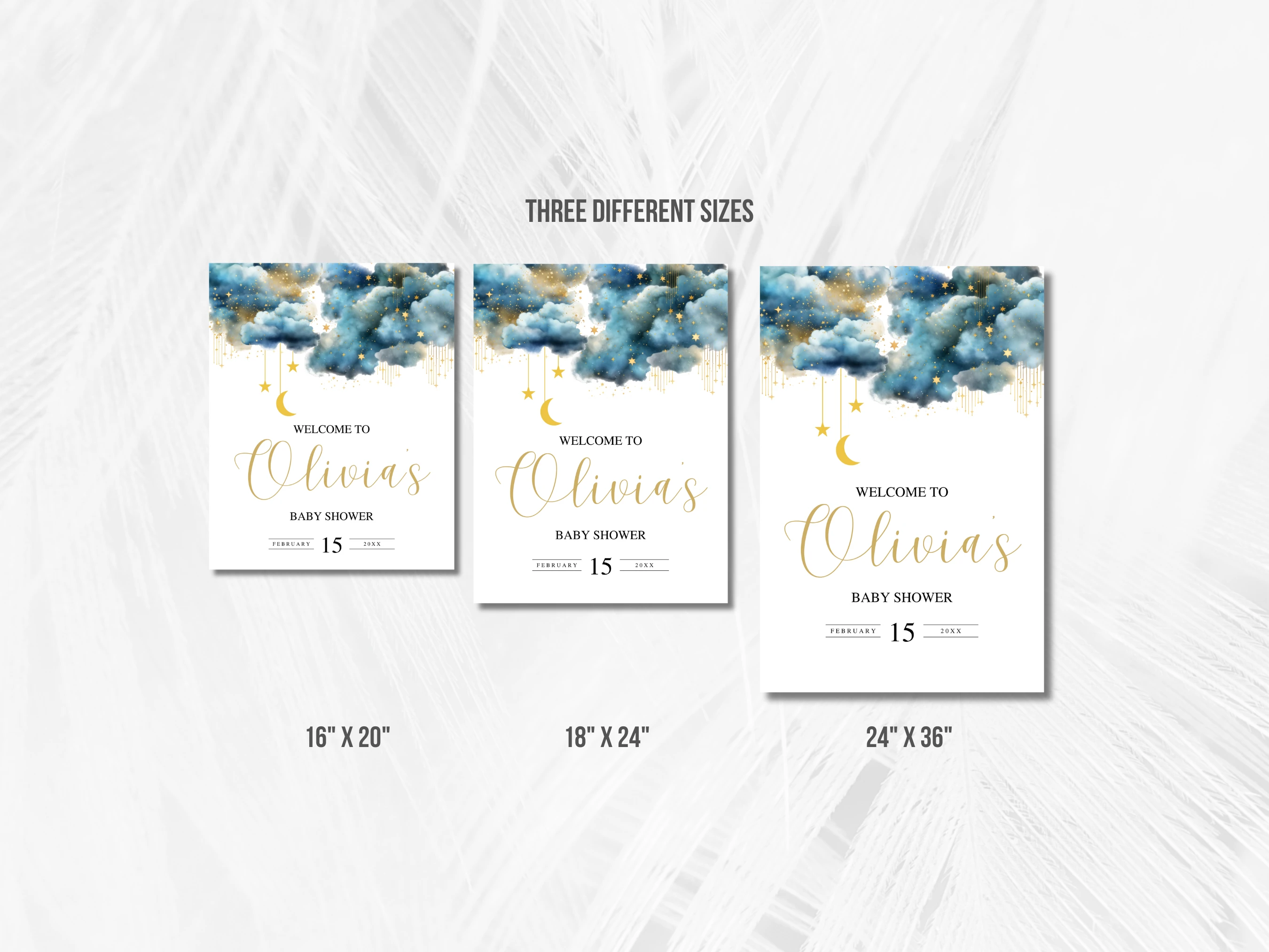 Twinkle Little Star Baby Shower Welcome Sign | Blue And Gold Over The Moon Welcome Board | Editable Canva Template | Digital Download
