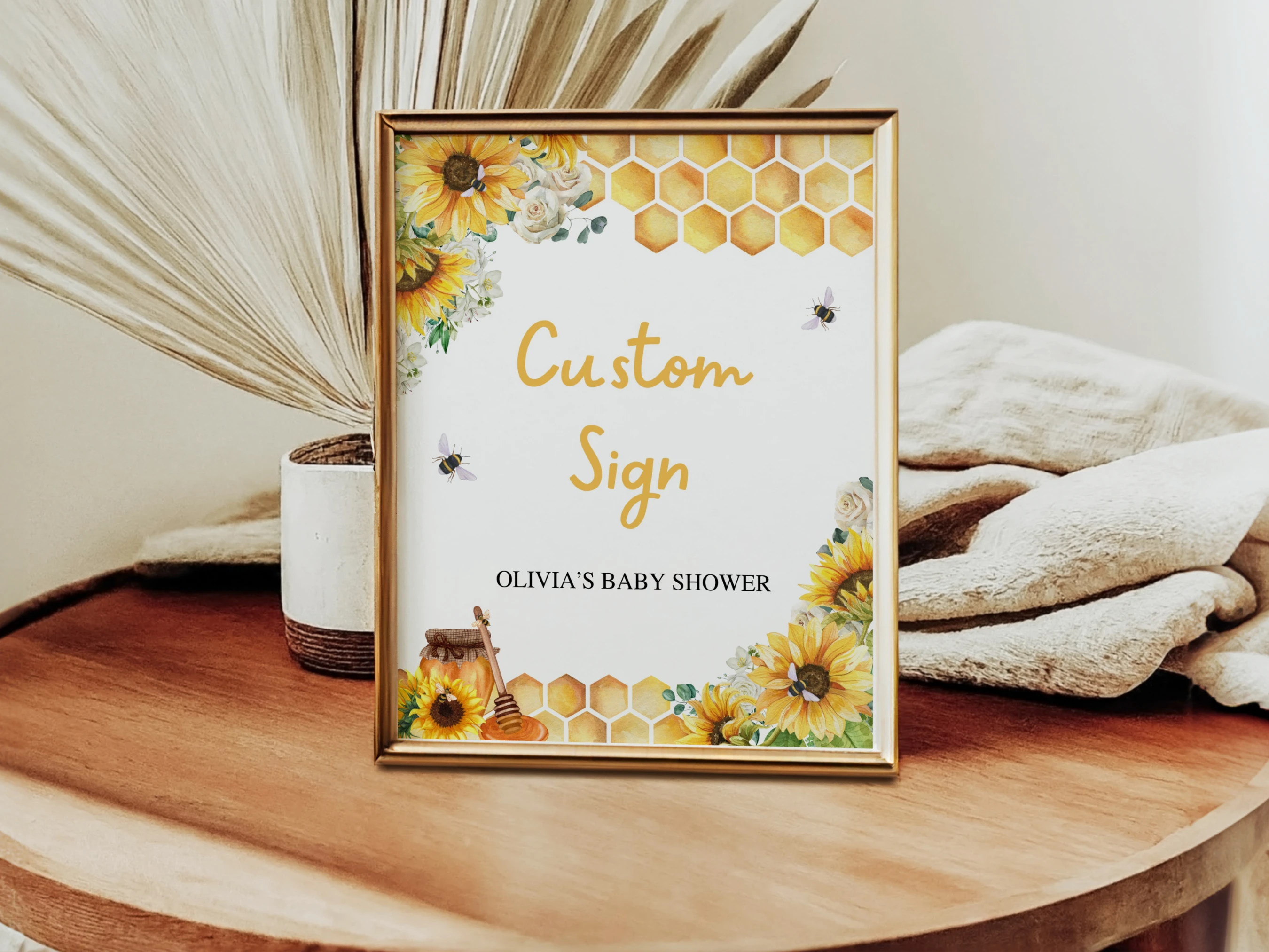 bumble bee baby shower table sign printable, sunflower honey bee baby shower pacifier hunt sign, greenery baby shower diaper raffle sign, bumble bee late night diapers baby shower sign, editable baby shower sign Canva