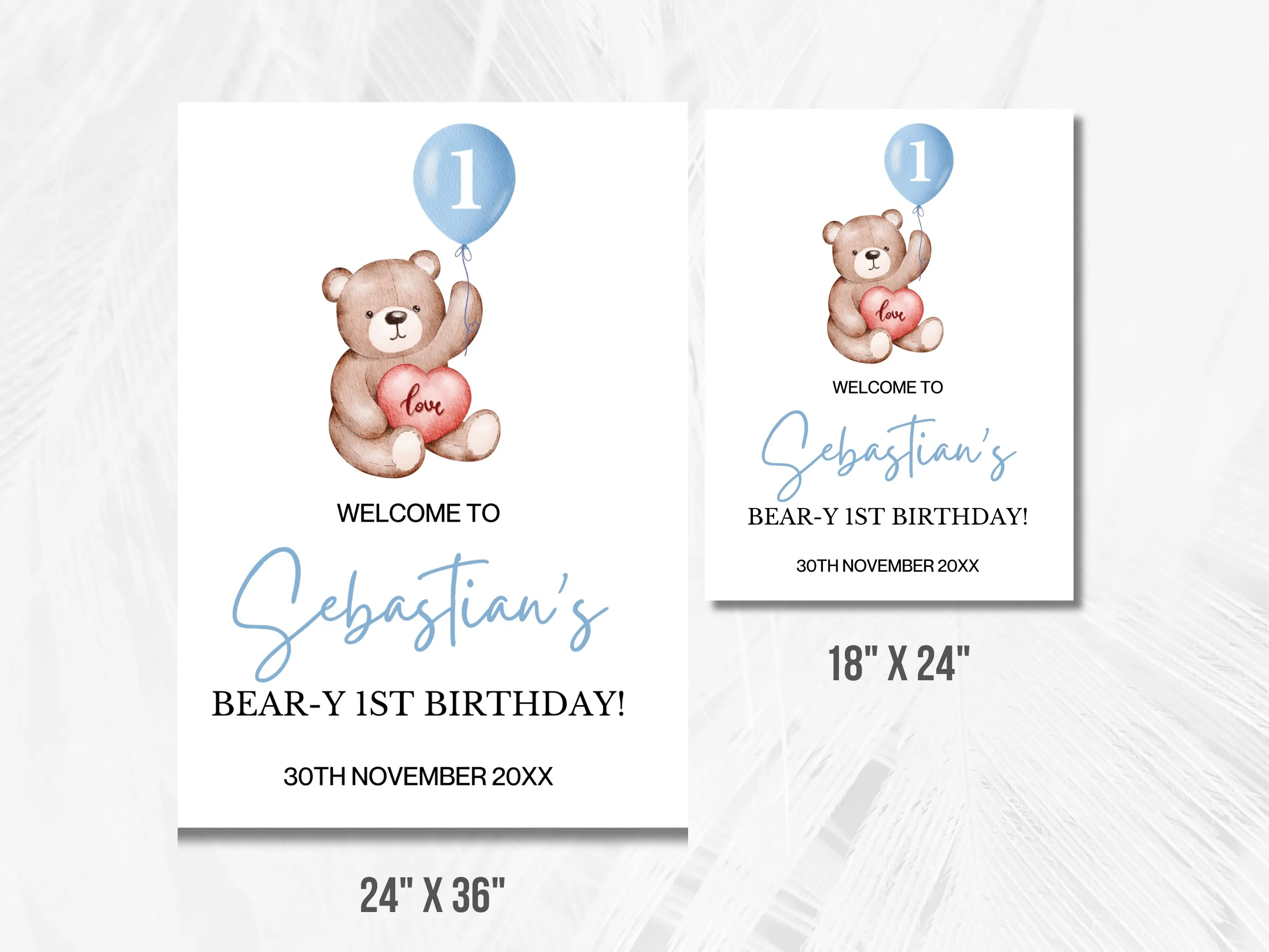 Cute Teddy Bear Birthday Welcome Sign | Beary First Birthday Party Welcome Board | Teddy Bear 1st Birthday Poster | Editable Canva Template | Digital Download
