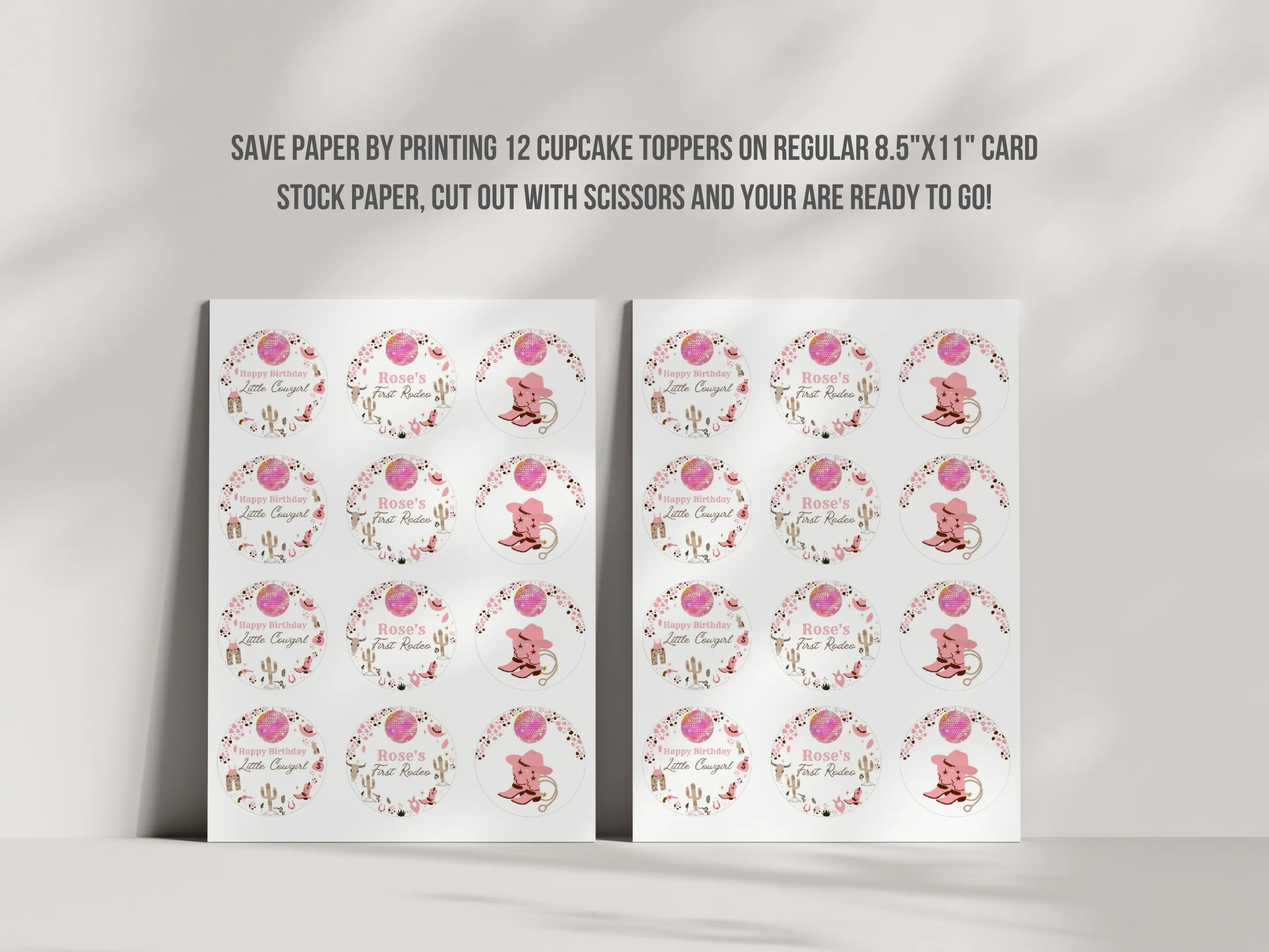 Disco Cowgirl My First Rodeo Cupcake Toppers | Space Cowgirl Cake Topper | Western Birthday Custom Cake Topper | Editable Canva Template | Digital Download