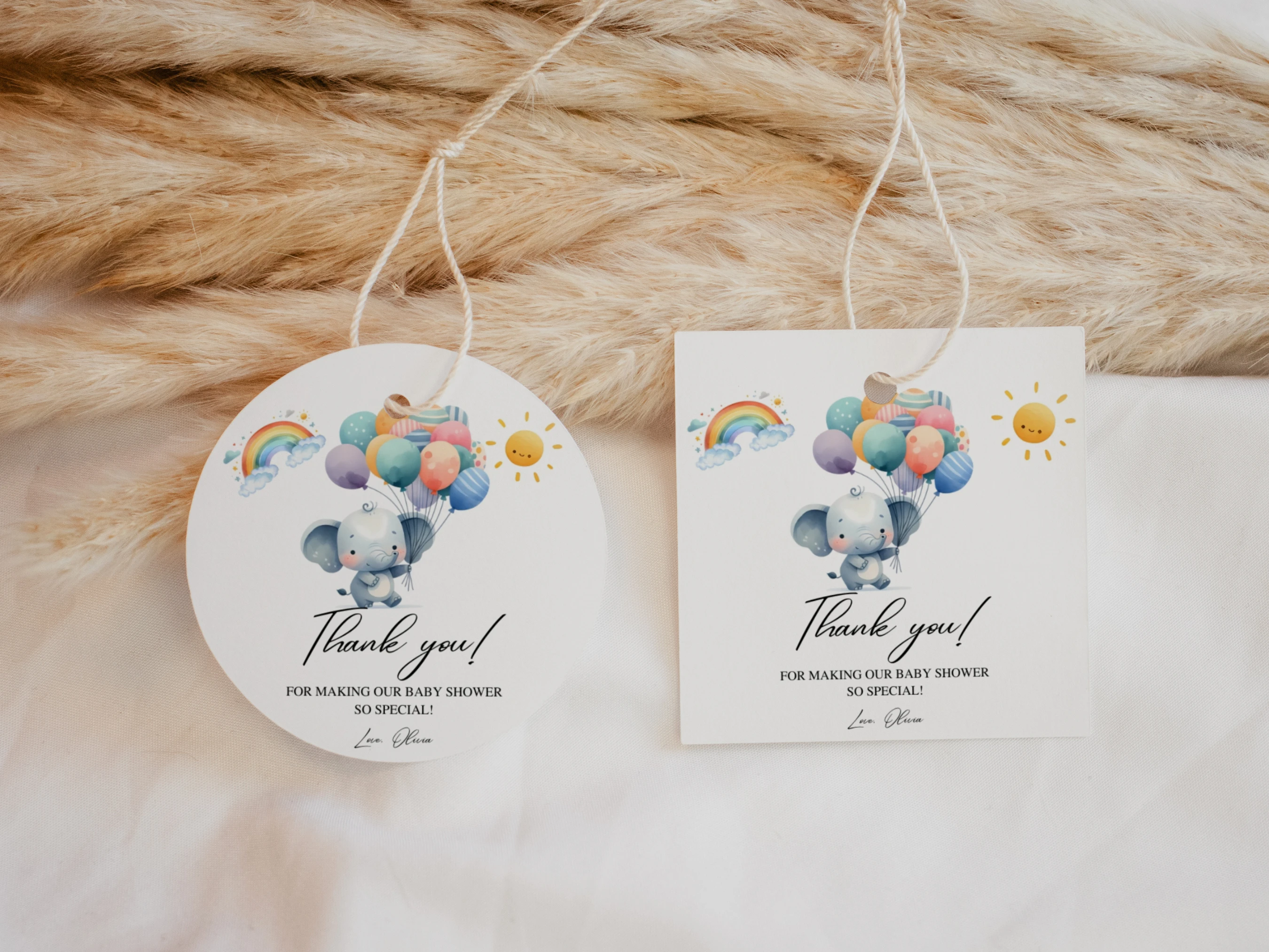 Elephant Baby Shower Thank You Tags | Little Peanut Balloon Favor Tags | Editable Canva Template | Digital Download