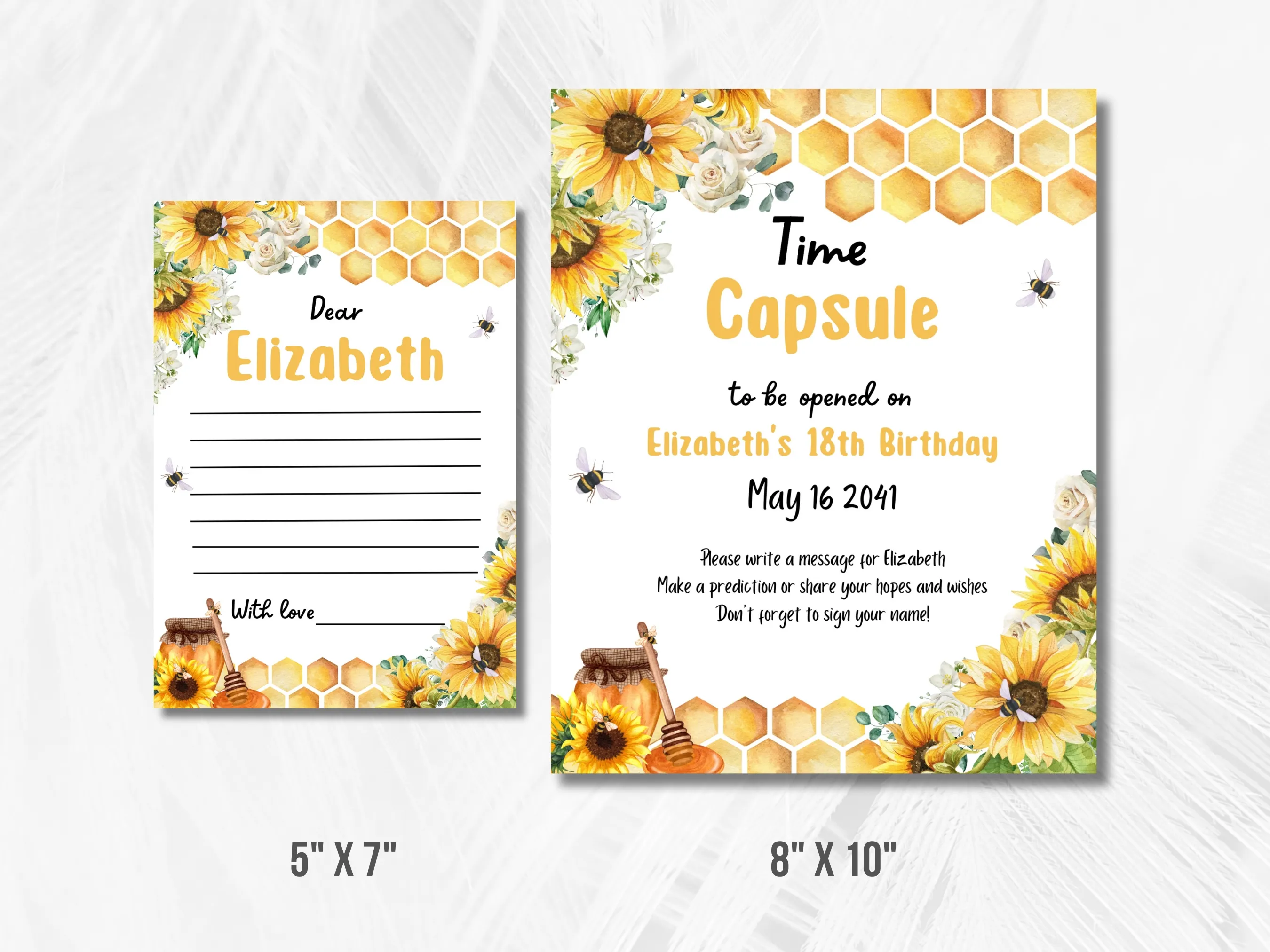 First Bee Day Birthday Time Capsule Sign & Wishes Card | Bumble Bee Birthday Guest Book | Editable Canva Template | Digital Download