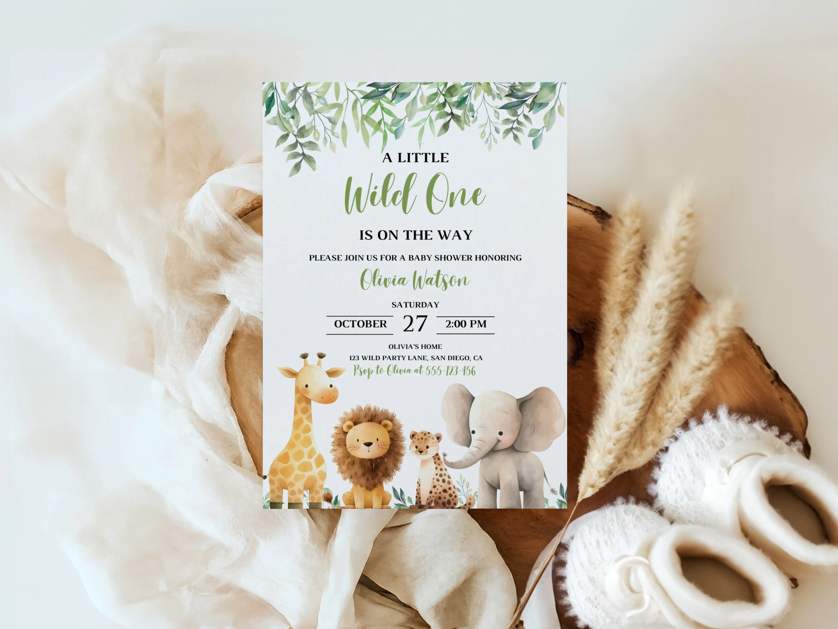 Safari Baby Shower Invitation Set | Jungle Animals Wild One Starter Pack | Editable Canva Template | Digital Download