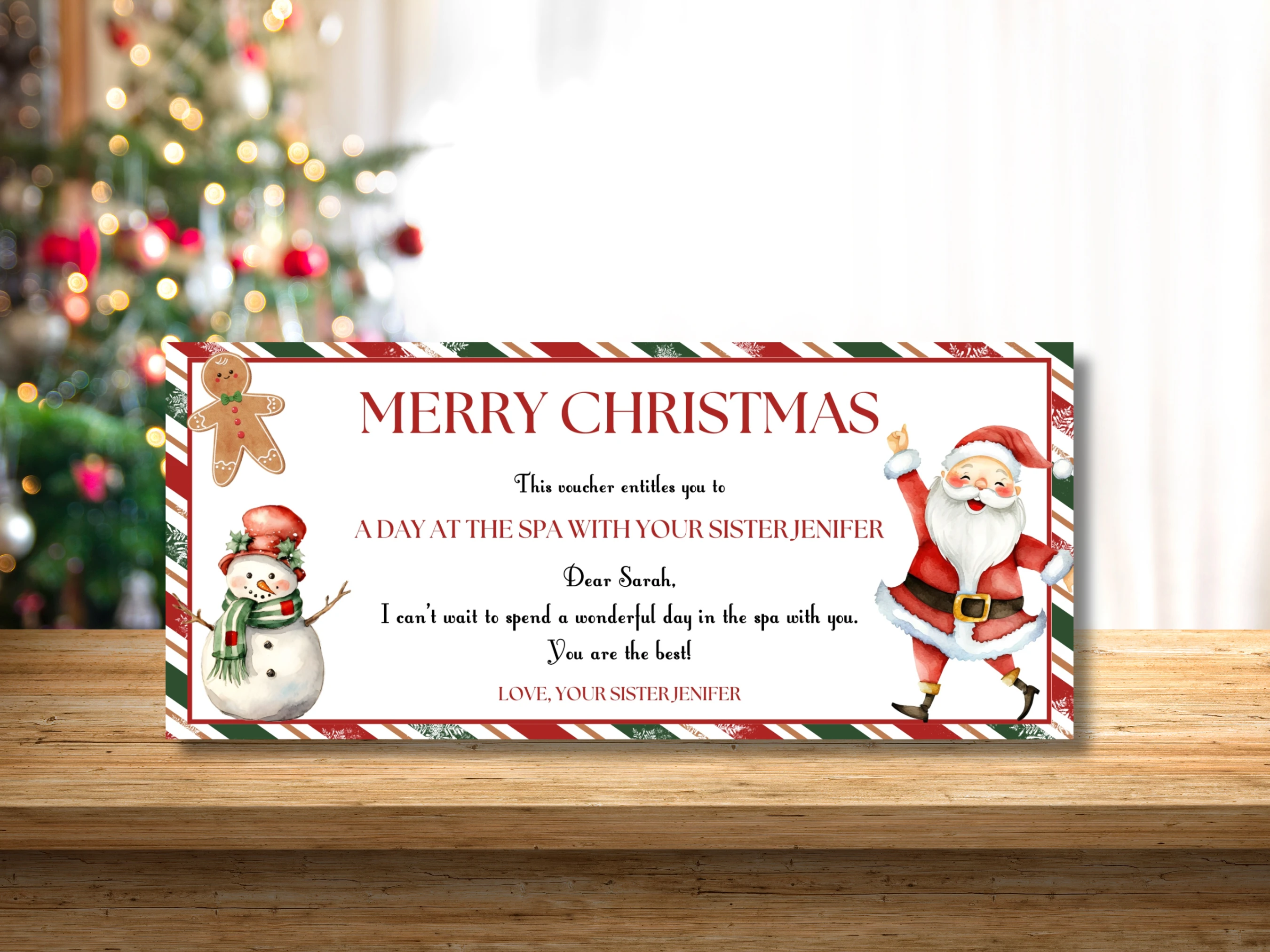 Christmas Gift Voucher Template | Santa & Snowman Holiday Gift Certificate | Editable Canva Template | Digital Download