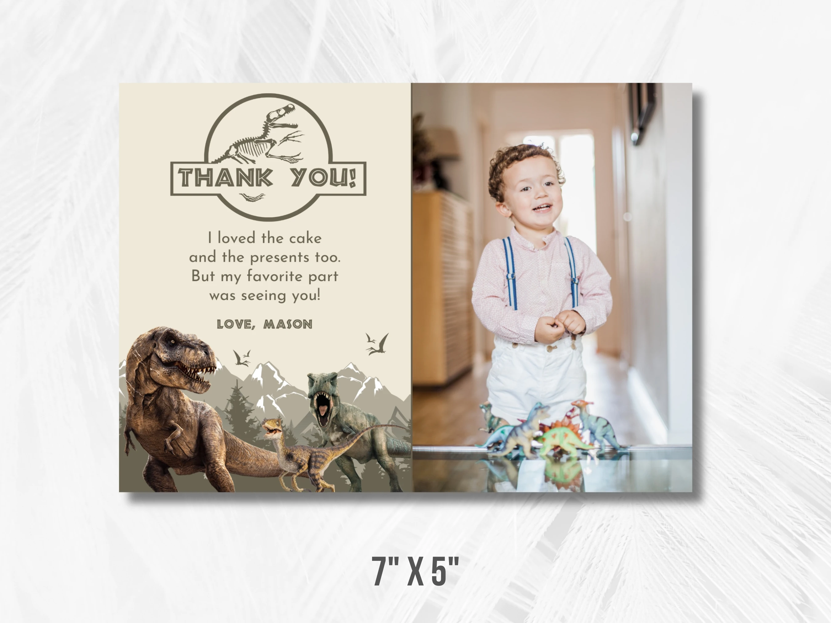 Jurassic Birthday Thank You Card With Photo | Dinosaur Birthday Thank You Note | Dino 1st Birthday Party | Editable Canva Template | Digital Download