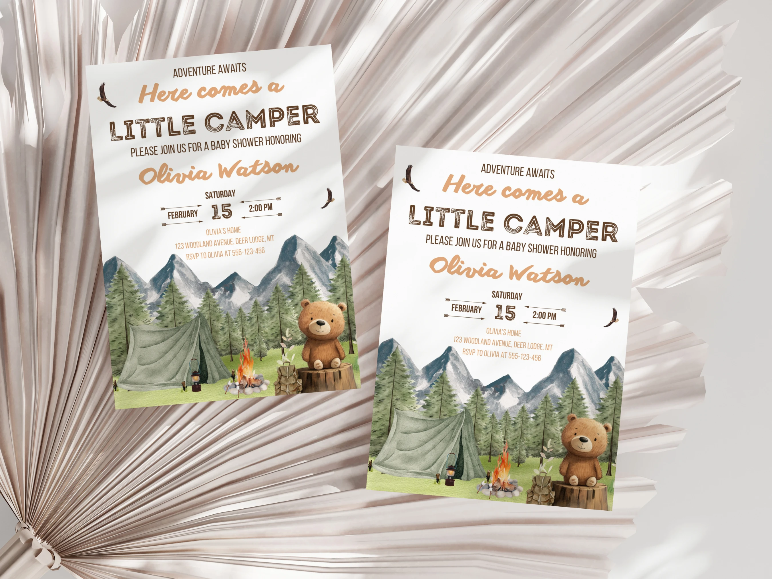 Little Camper Baby Shower Invitation | Adventure Awaits Woodland Baby Shower Invite | Camping Baby Shower Party | Editable Canva Template | Digital Download