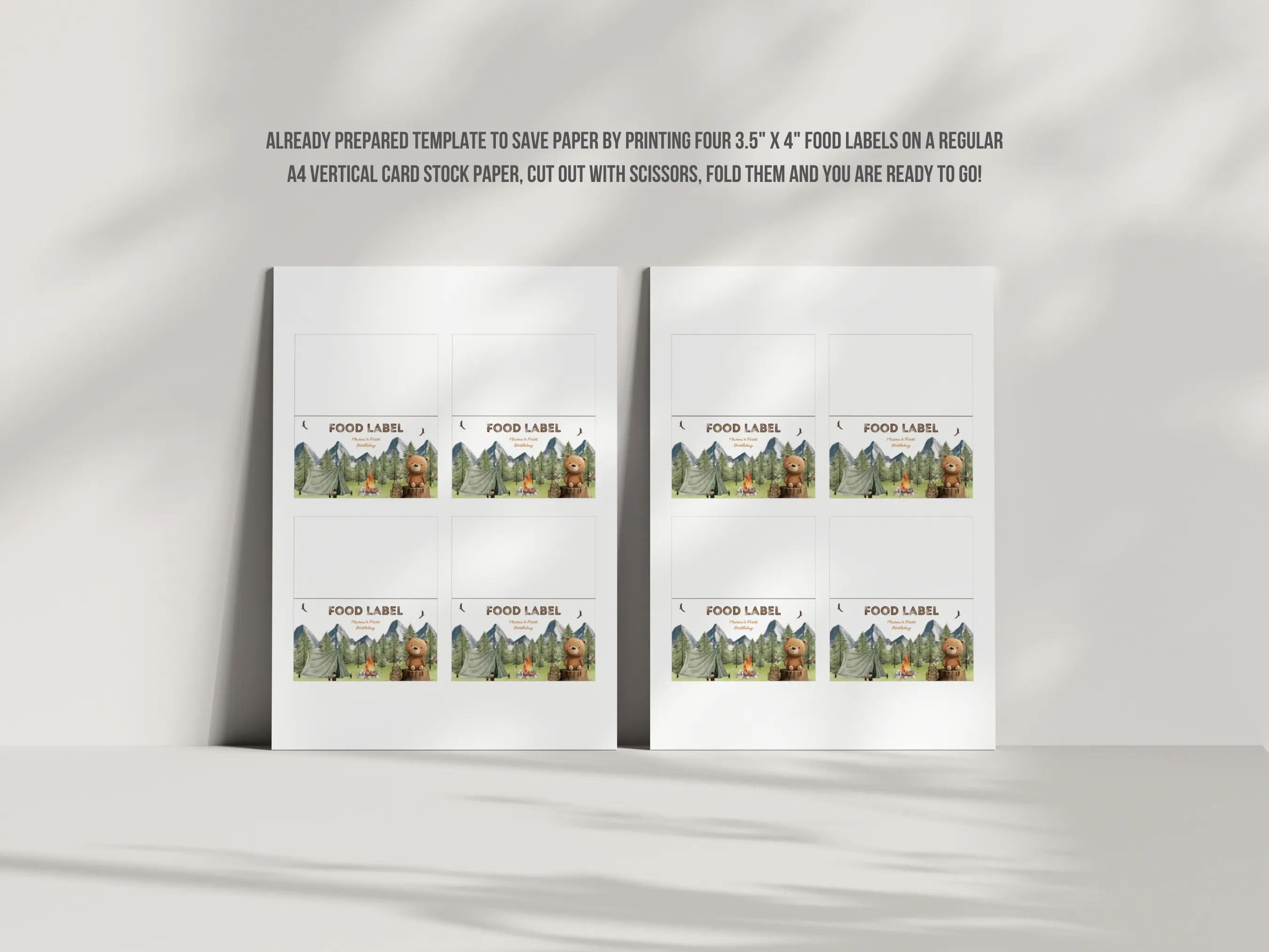 One Happy Camper Food Tent Cards | Woodland Seating Cards | Camping Party Table Labels | Editable Canva Template | Digital Download