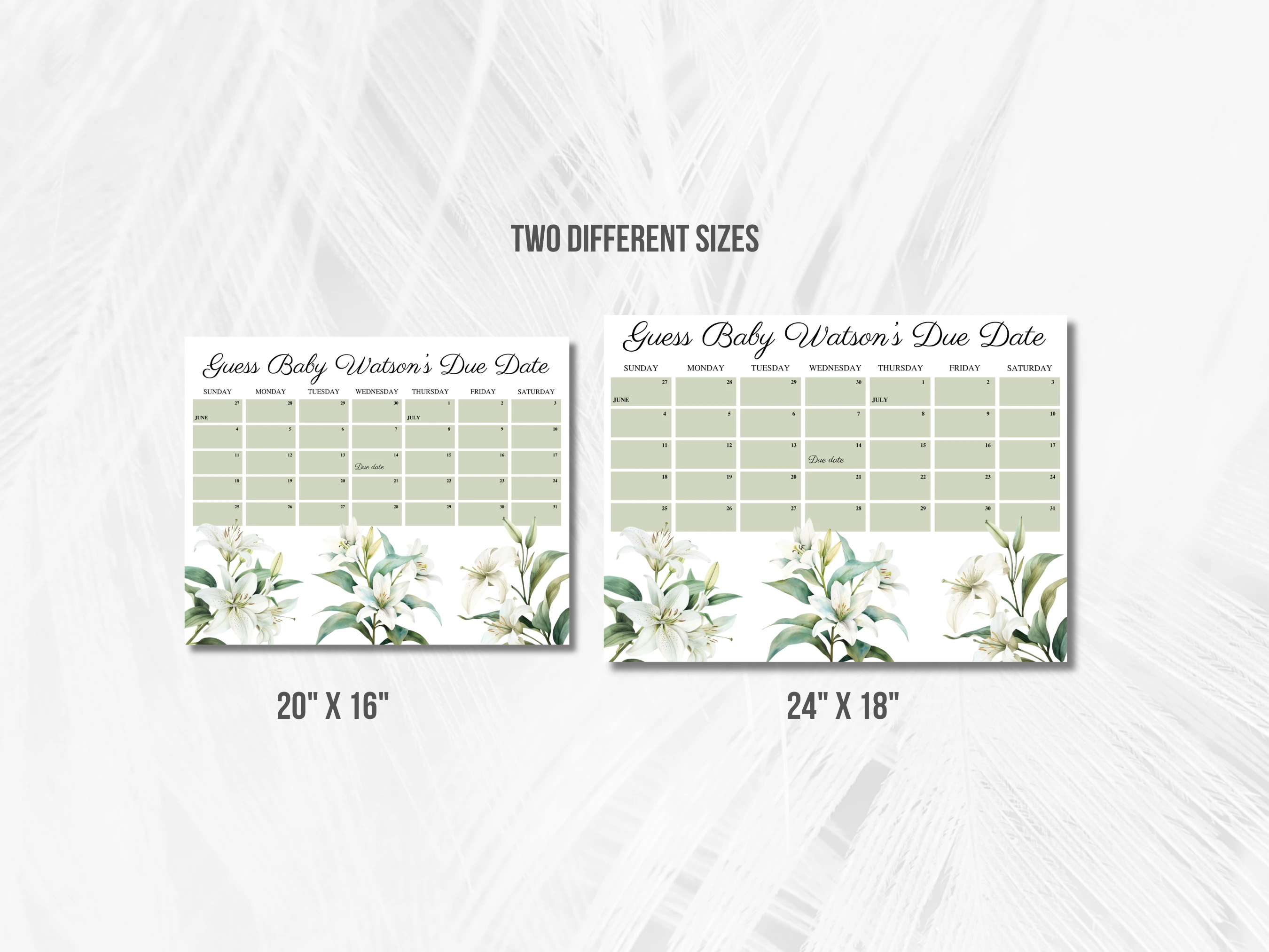 Baby In Bloom Baby Due Date Calendar | Spring Wildflower Prediction Game | Greenery Guess The Birthday For Baby Girl | Editable Canva Template | Digital Download