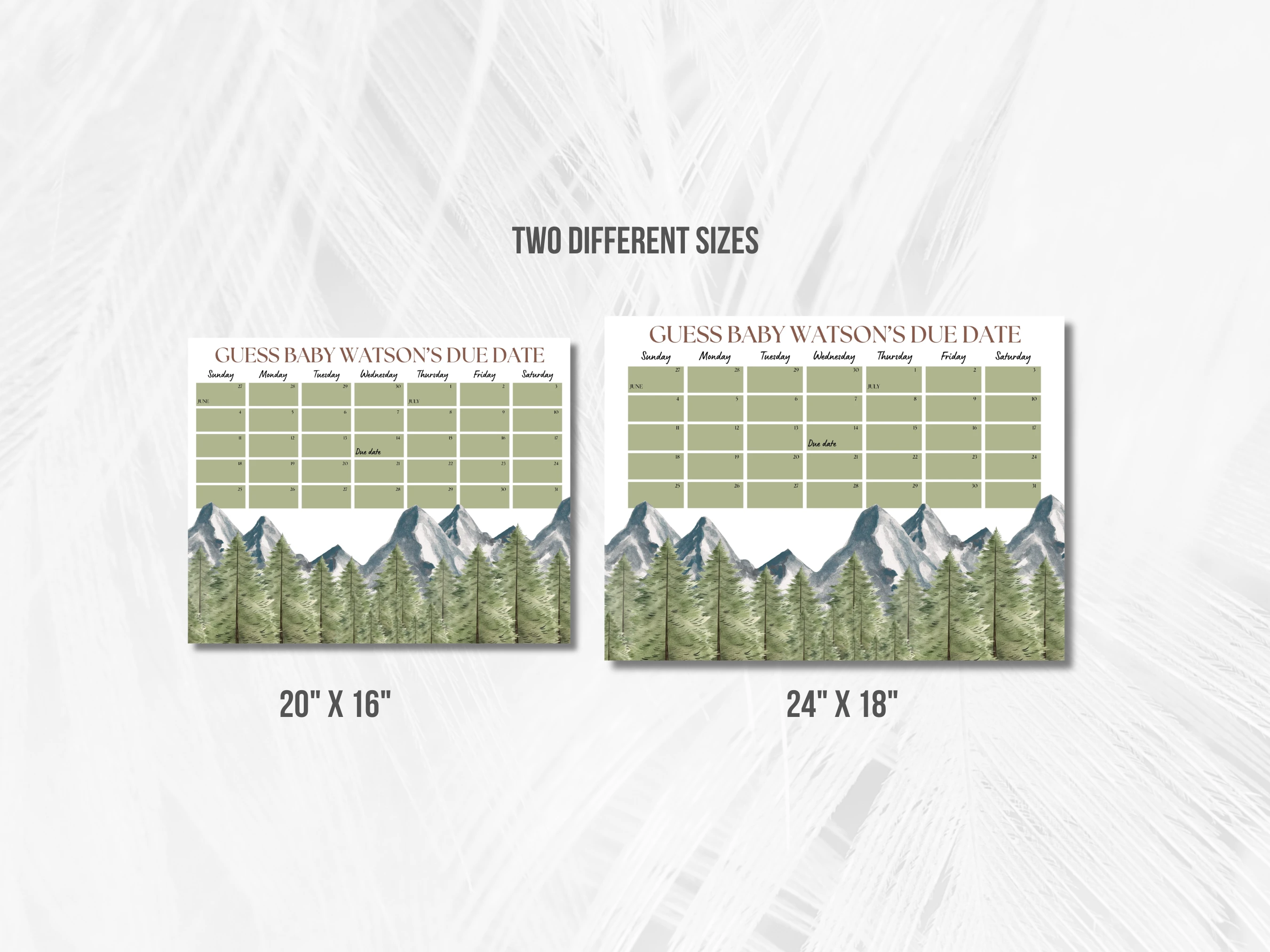 Adventure Awaits Baby Due Date Calendar | Woodland Prediction Game | Forest And Mountains Guess The Birthday | Editable Canva Template | Digital Download