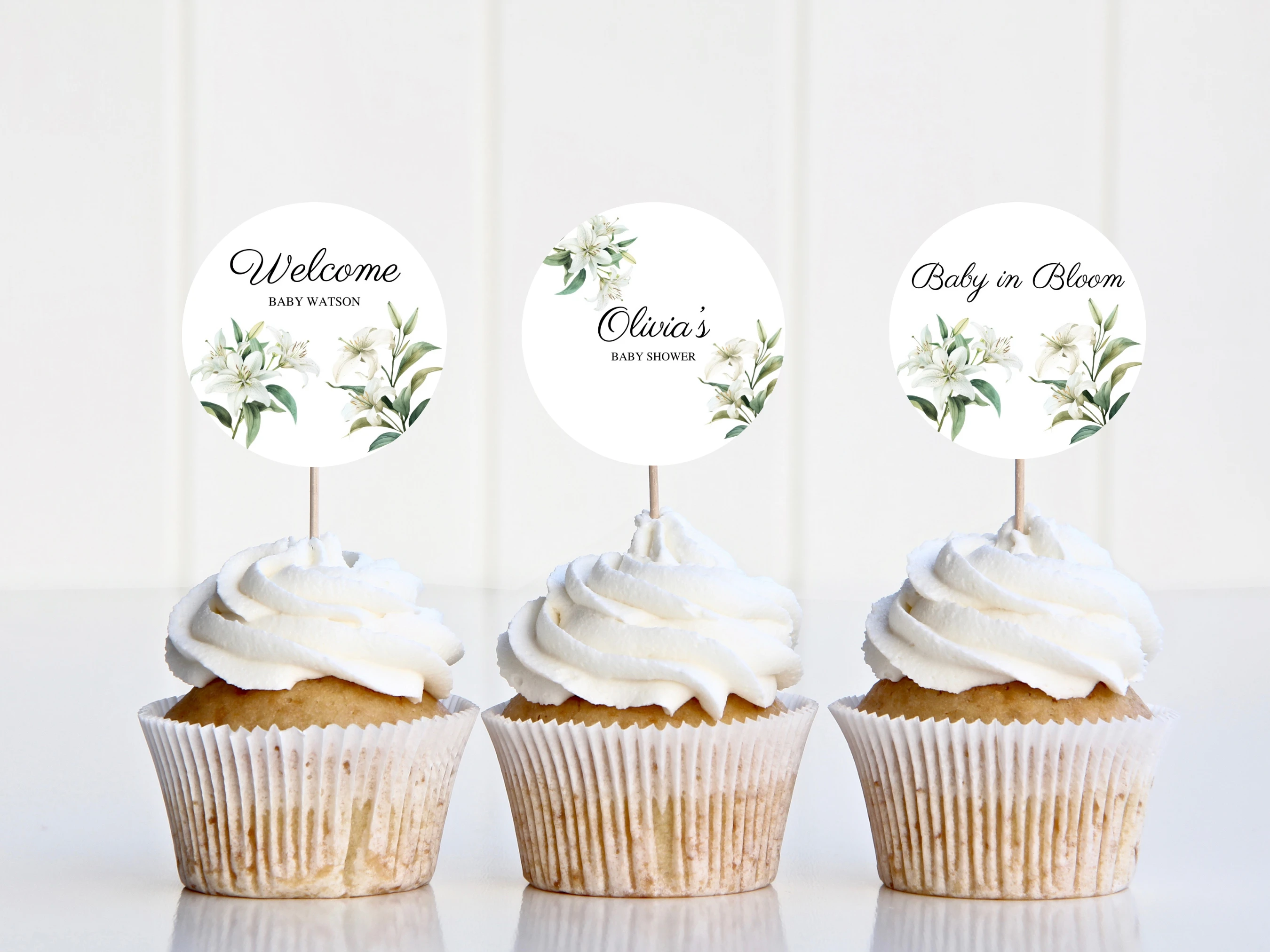 Baby In Bloom Baby Shower Cupcake Toppers | Wildflower Cake Topper | Spring Greenery | Editable Canva Template | Digital Download