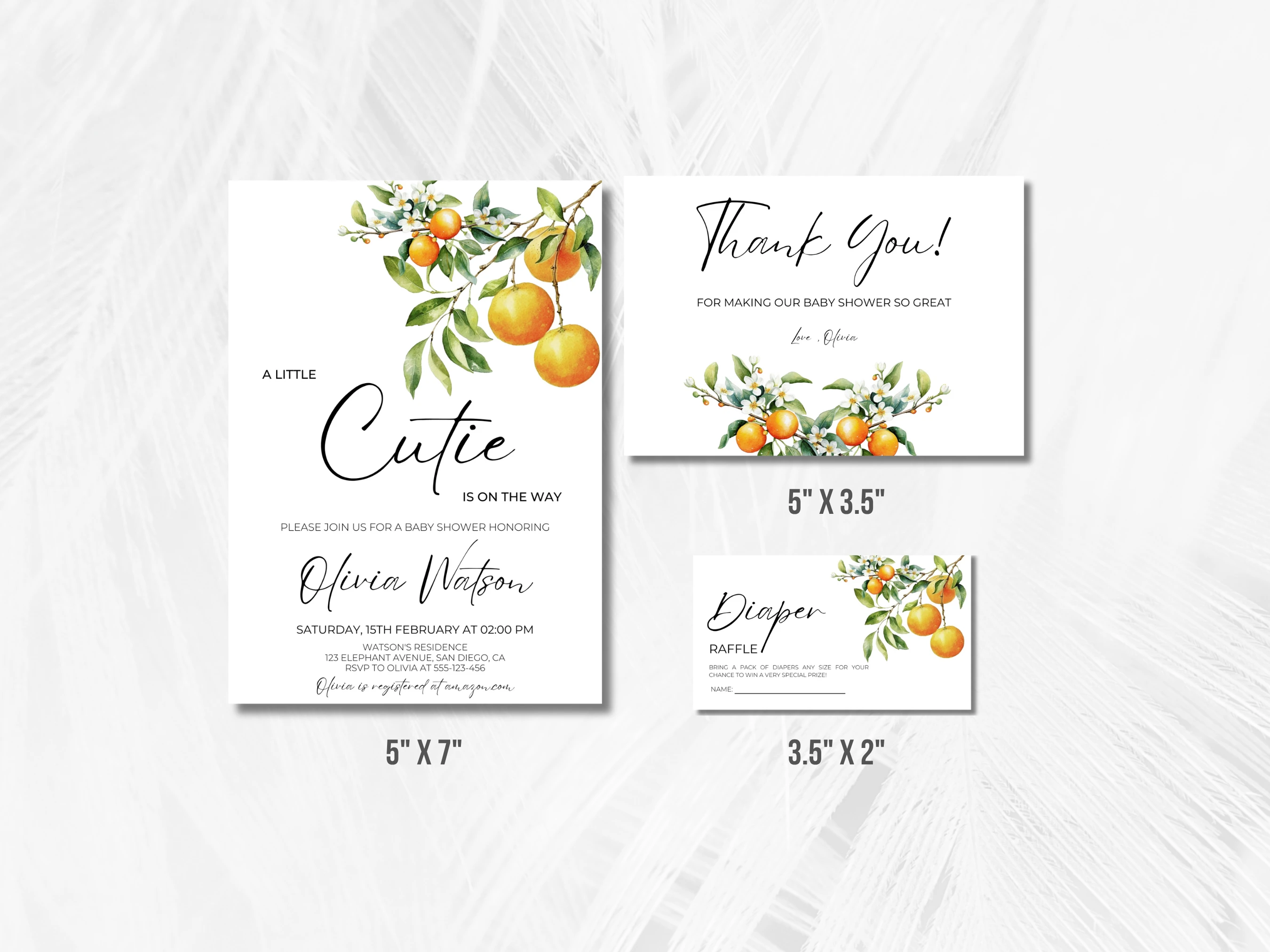 Little Cutie Baby Shower Invitation Set | Orange Clementine Starter Pack For Baby Girl | Editable Canva Template | Digital Download