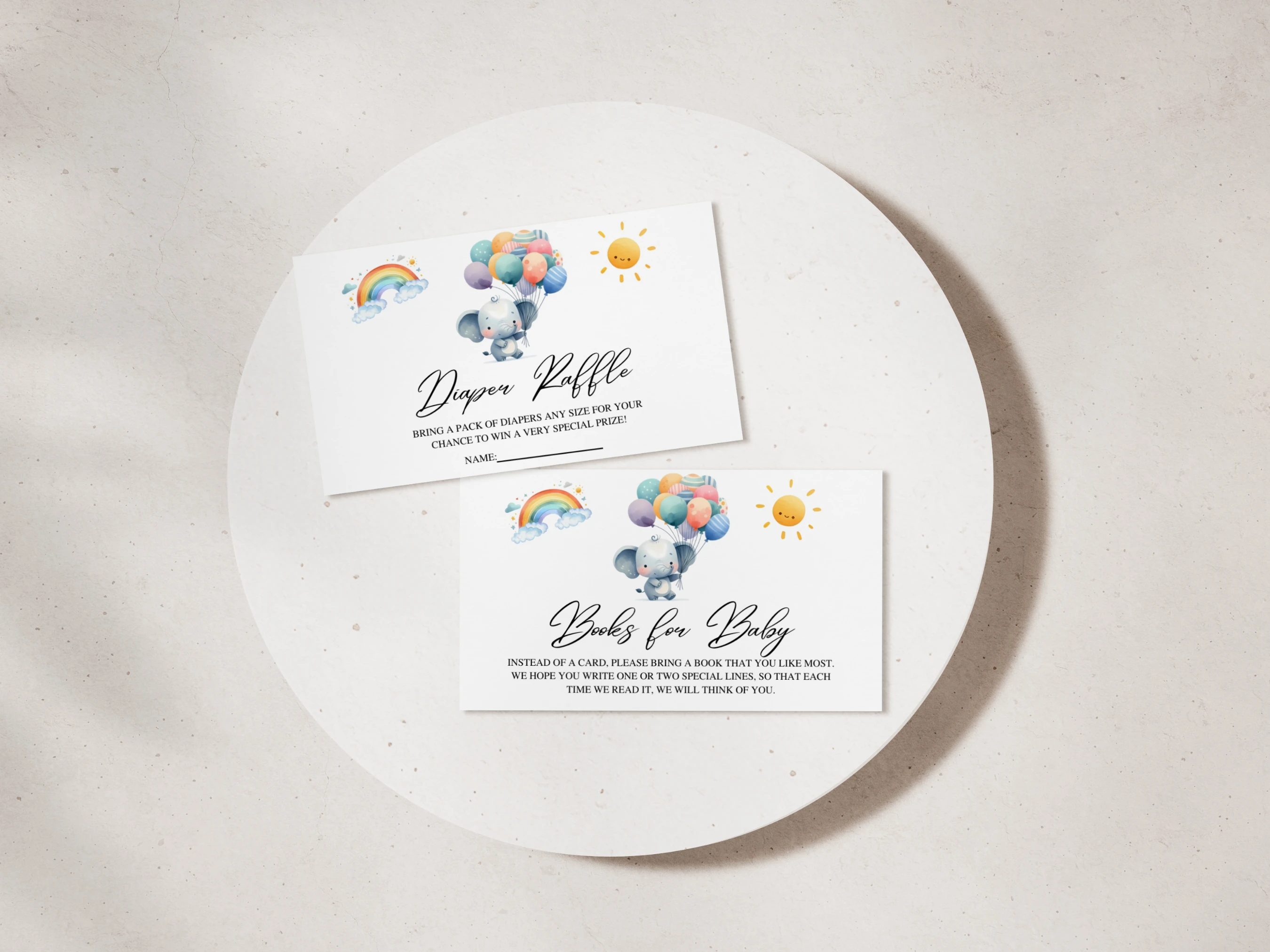 elephant diaper raffle card, little peanut books for baby card, blue elephant balloon raffle ticket printable, elephant baby shower insert card, editable diaper raffle card Canva