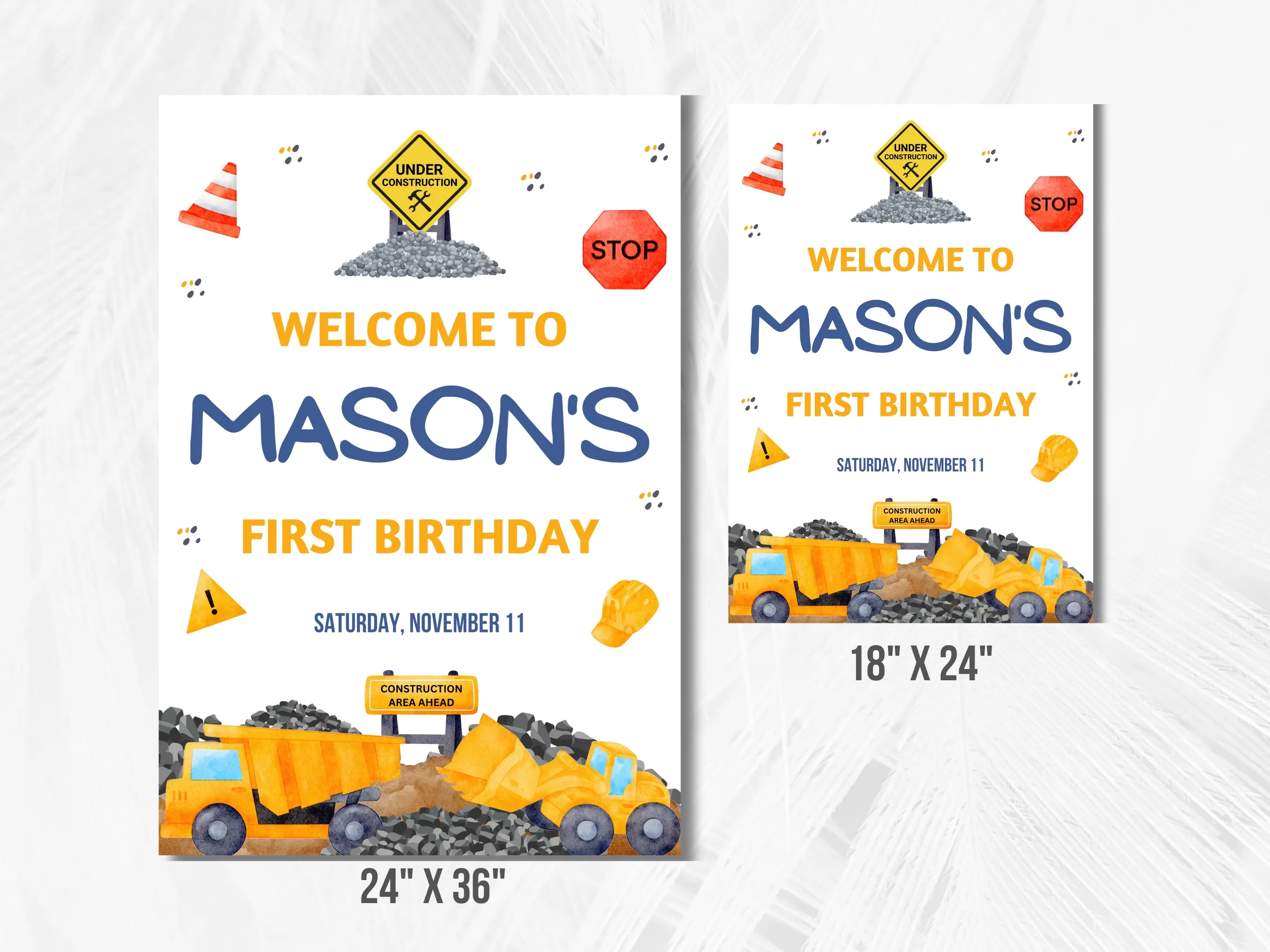 Construction Birthday Welcome Sign | Excavator Party Welcome Board | 1st Birthday Welcome Poster | Editable Canva Template | Digital Download