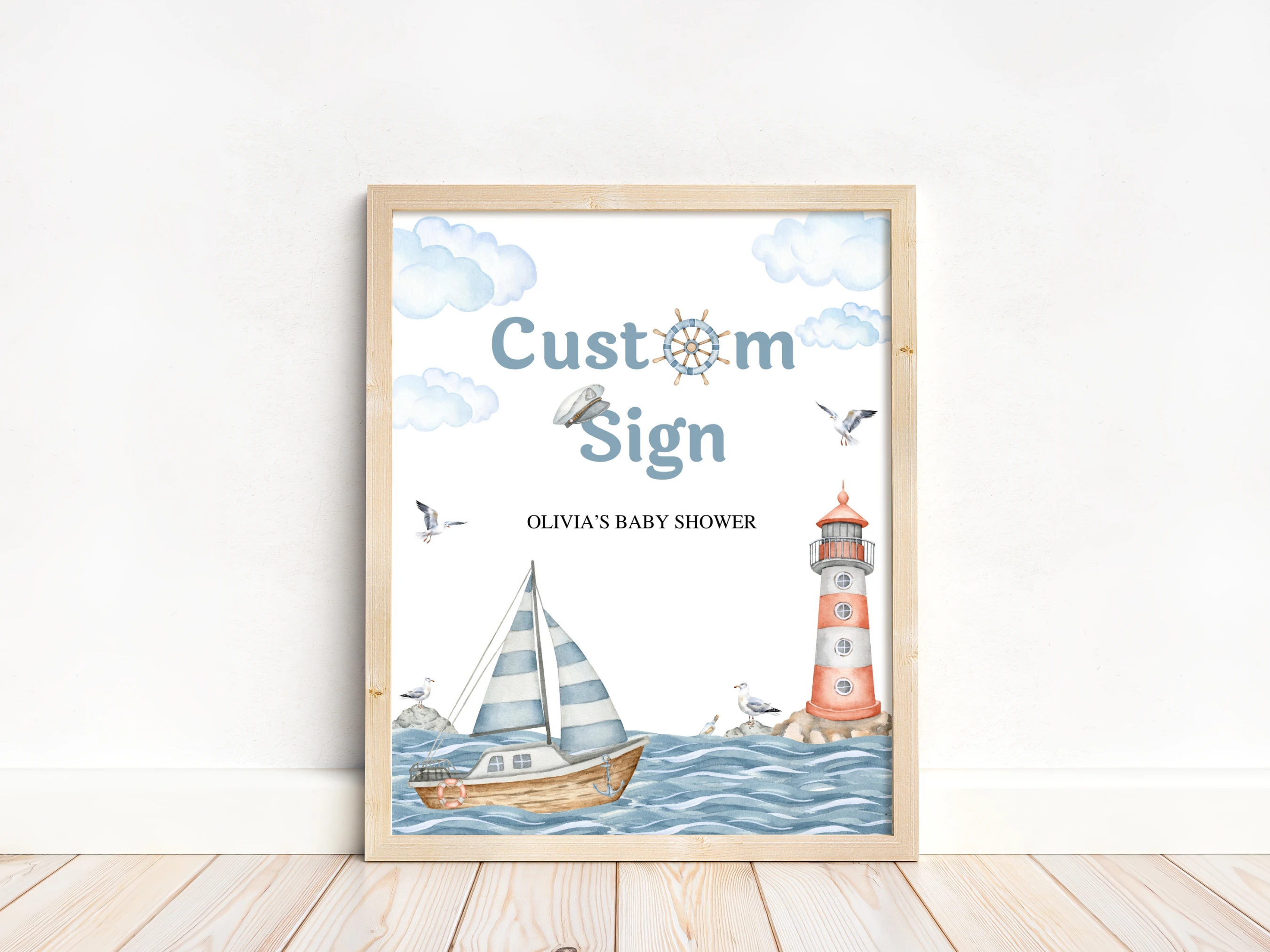 Nautical Baby Shower Table Sign | Ahoy It's a Boy Pacifier Hunt Sign | Pacifier Hunt Sign | Editable Canva Template | Digital Download