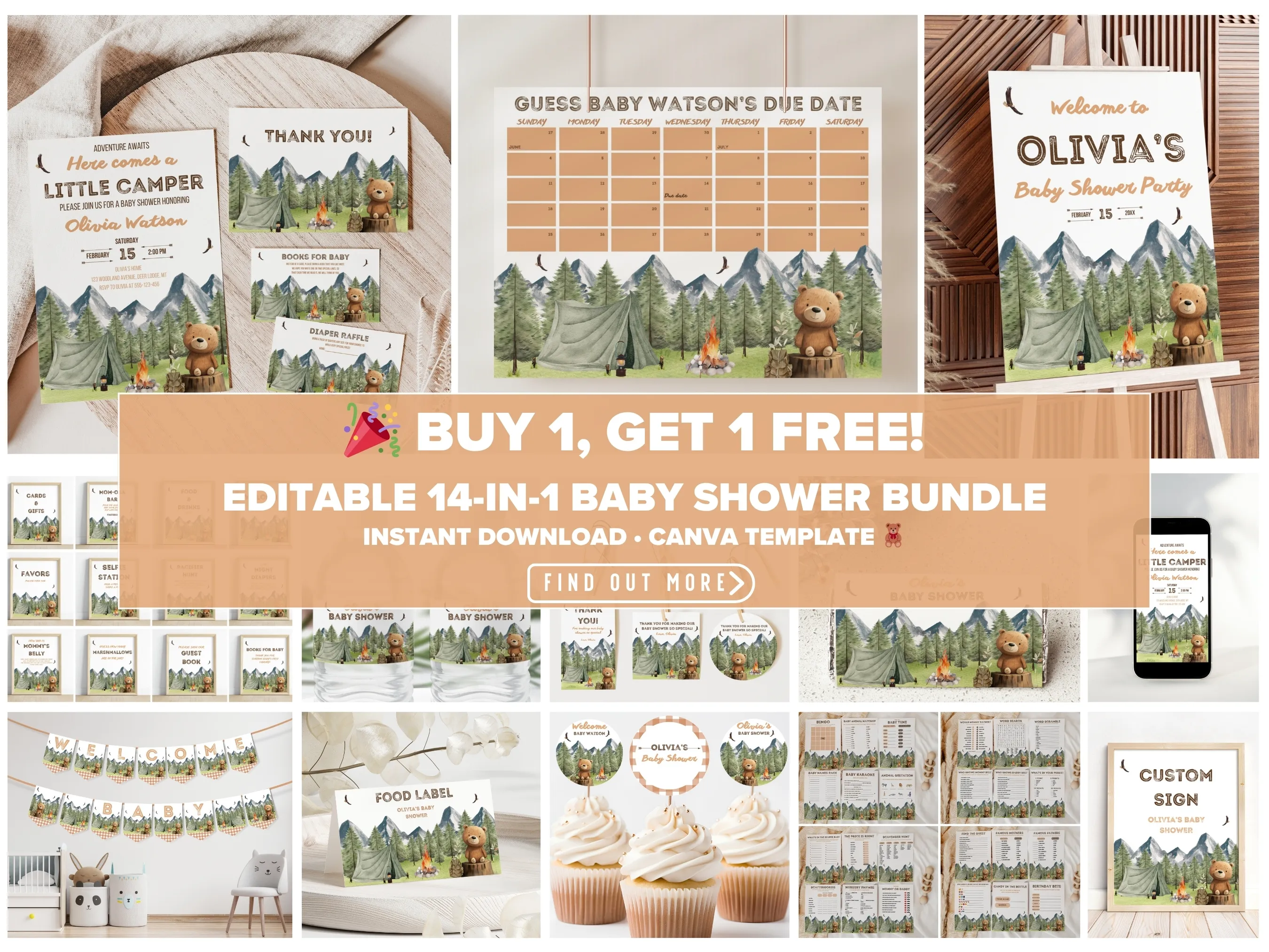 Editable Canva baby shower bundle digital download by fllcdesigns