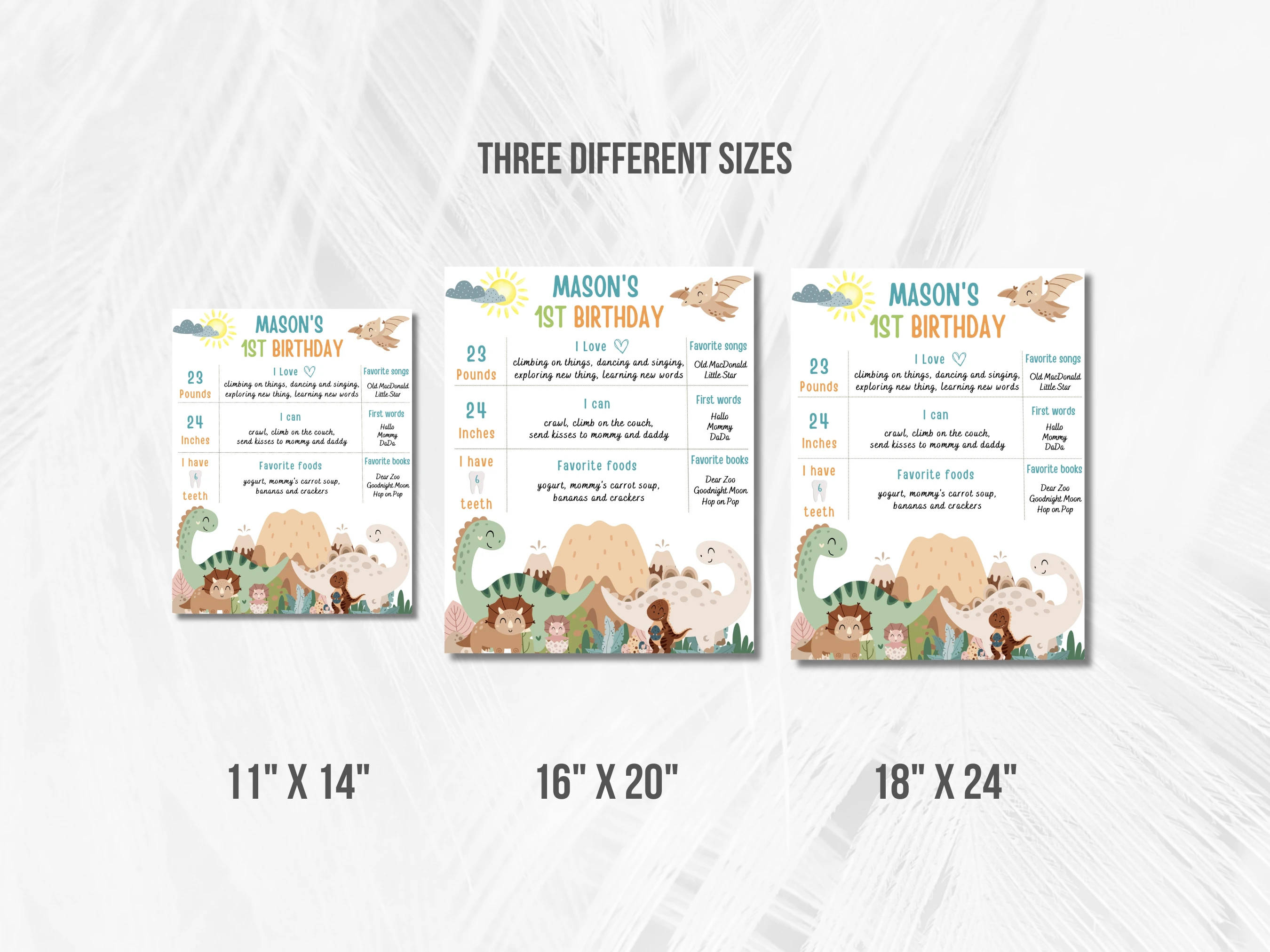Boy Dinosaur Milestone Board | Dino Party Milestone Poster | Jurassic Baby Milestone Sign | 1st Birthday Party | Editable Canva Template | Digital Download
