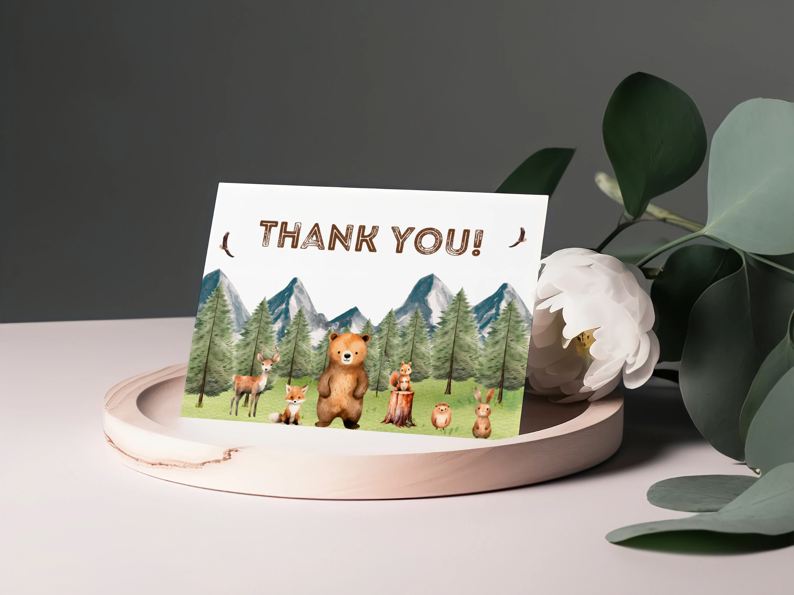 Woodland Baby Shower Thank You Card | Forest Animals Baby Shower Thank You Note | Editable Canva Template | Digital Download