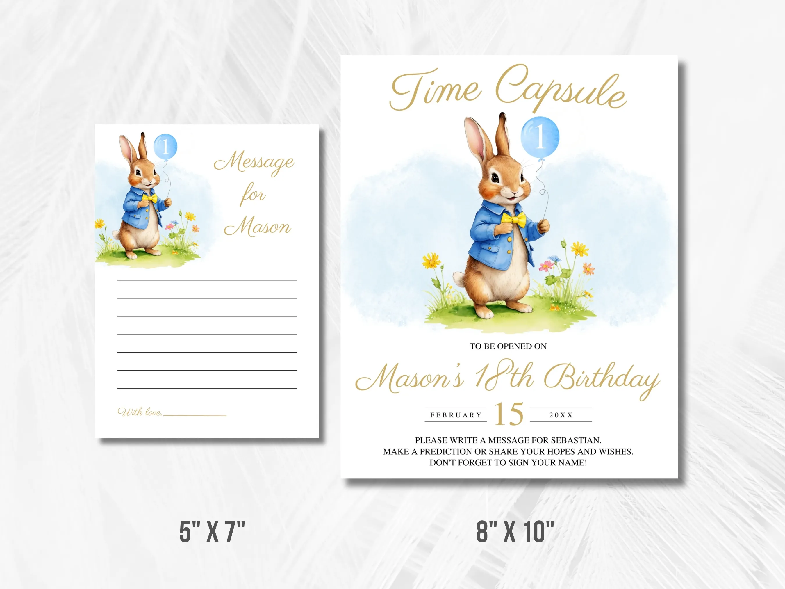 Peter Rabbit Birthday Time Capsule Sign & Wishes Card | Flopsy Bunny Birthday Guest Book | Editable Canva Template | Digital Download